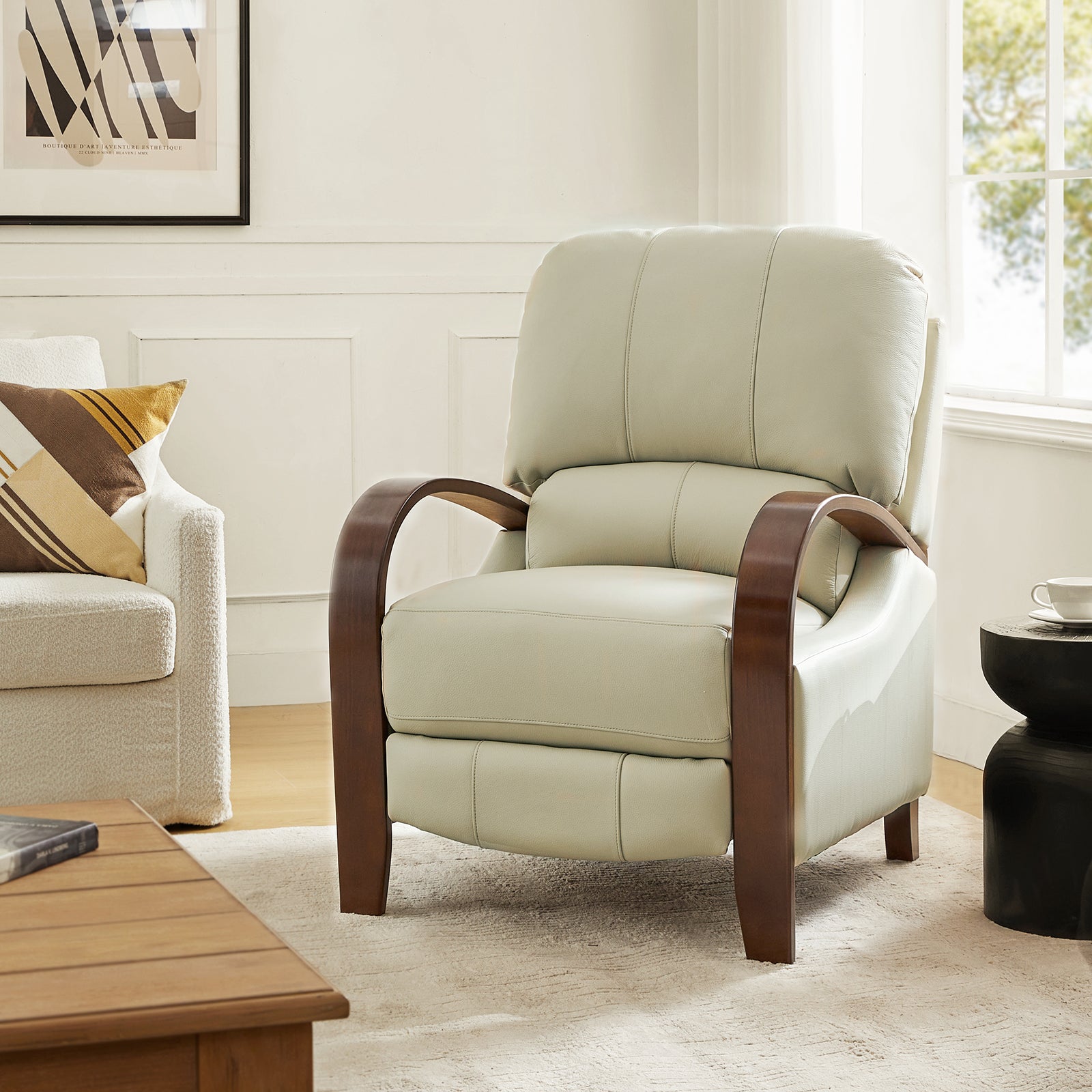 Melissa Genuine Leather Manual Recliner Chair - Handcrafted Full Grain Leather Living Room Recliner with Smooth Manual Mechanism, Perfect for Home Theater, Gaming, and Relaxation