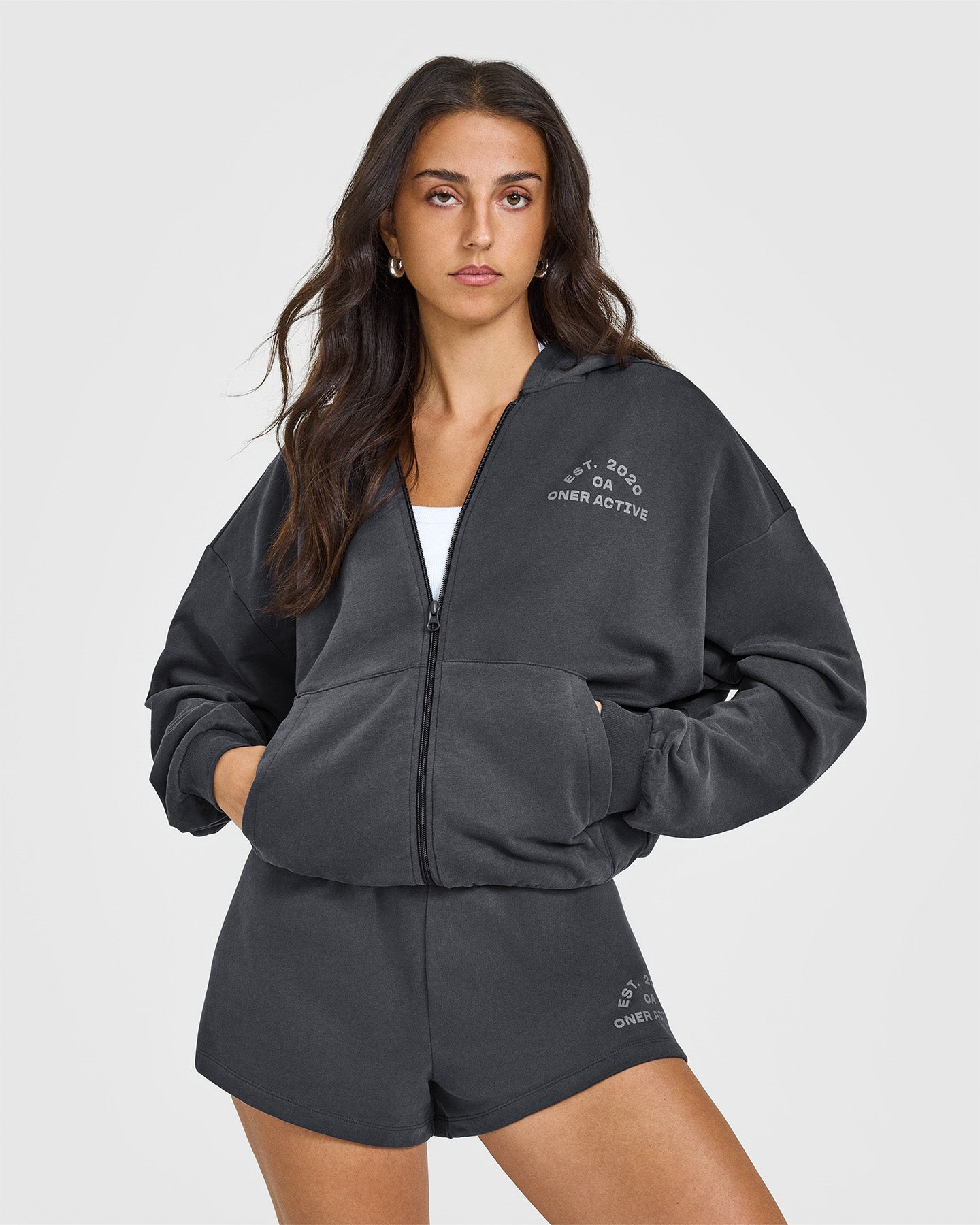Lightweight Zip-Up Hoodie with Graphic Print | Coal | Perfect for Casual Wear, Gym & Outdoor Activities