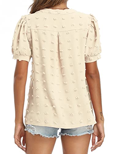 Women's V-Neck Puff Short Sleeve Blouse - Flowy Summer Tops for Casual Wear, Date Night & Office Outfits