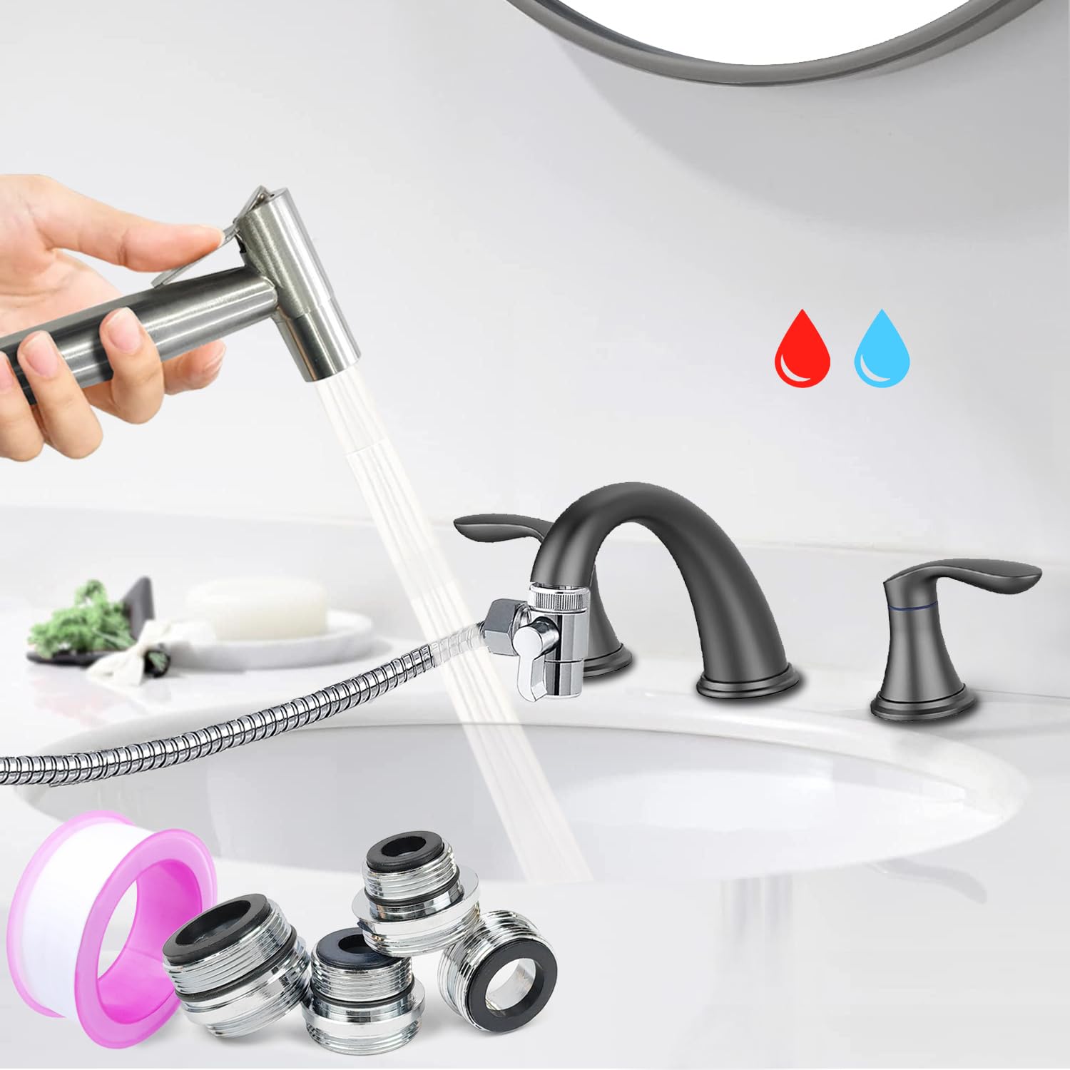 Premium Brushed Nickel Handheld Bidet Sprayer for Toilet - Dual Function Warm & Cold Water Bidet Attachment Set | Perfect for Feminine Hygiene, Cloth Diaper Cleaning & Bathroom Sanitation | Ideal for Modern Toilets, Baby Care & Household Cleaning