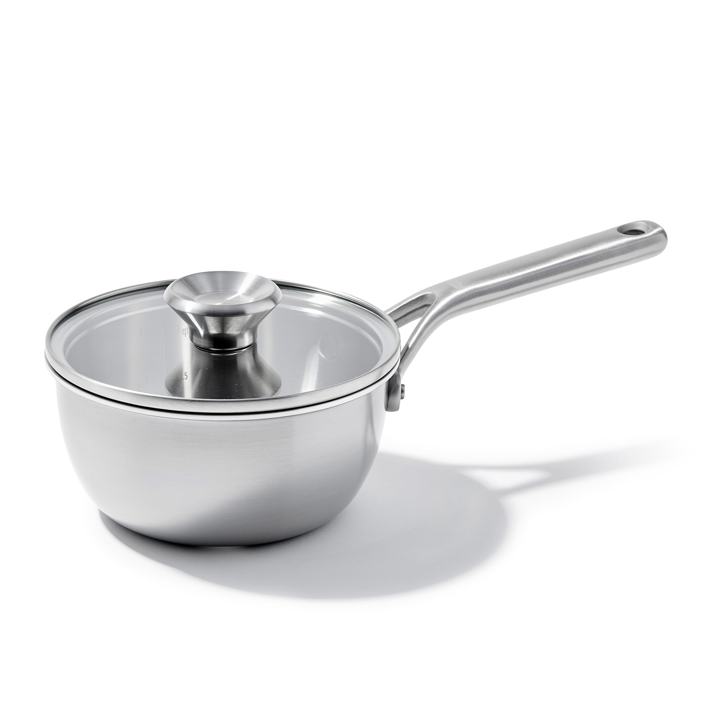 OXO Mira Tri-Ply Stainless Steel 1.5QT Covered Chef's Pan with Lid - PFAS-Free, Multi-Clad, Induction Compatible, Dishwasher & Oven Safe (Silver) - Perfect for Sautéing, Simmering & Serving Dishes