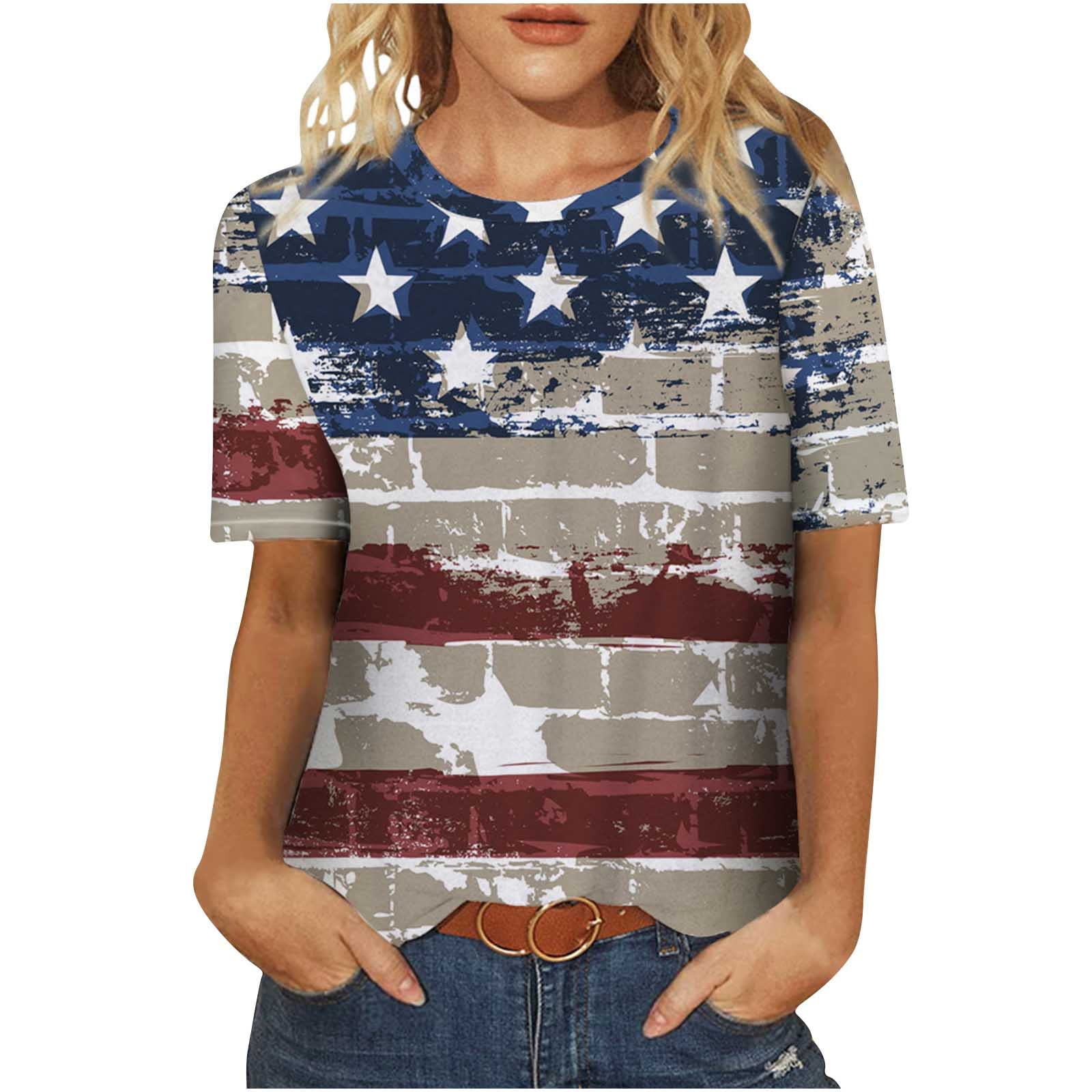 Women's Summer Round Neck Short Sleeve T-Shirt - Cute Printed Vintage Tee, Loose Fit Casual Blouse for Everyday Wear, Beach Outings & Weekend Outfits