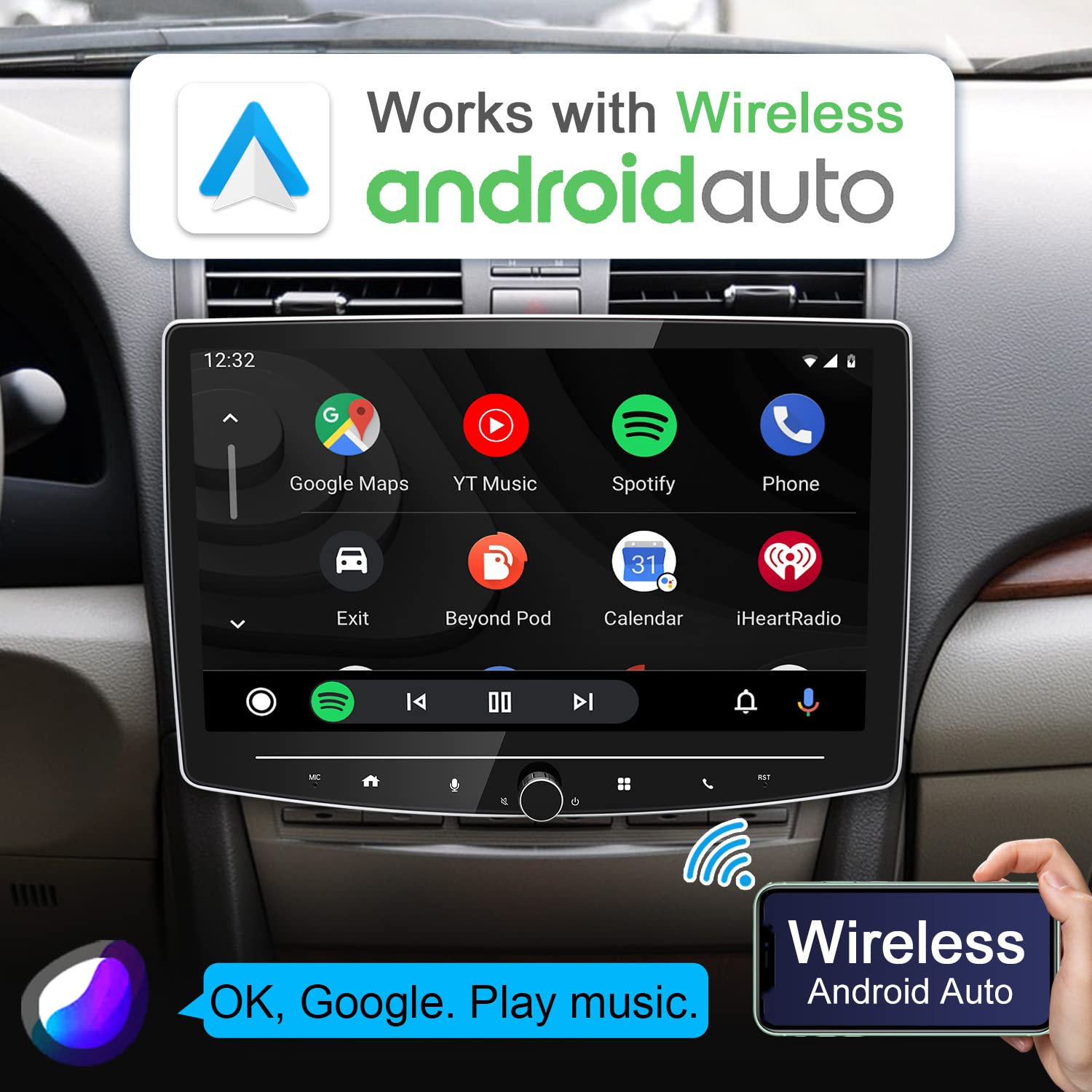 10 Inch Double Din Car Stereo with Wireless CarPlay & Android Auto - 8 Core 2+32G Touchscreen Android Car Radio, Live Rearview Camera, Detachable QLED Screen, Dual Bluetooth/WiFi/AM/FM/GPS, 5.1 Channel - Perfect for Road Trips, Commuting & Hands-Free Driving