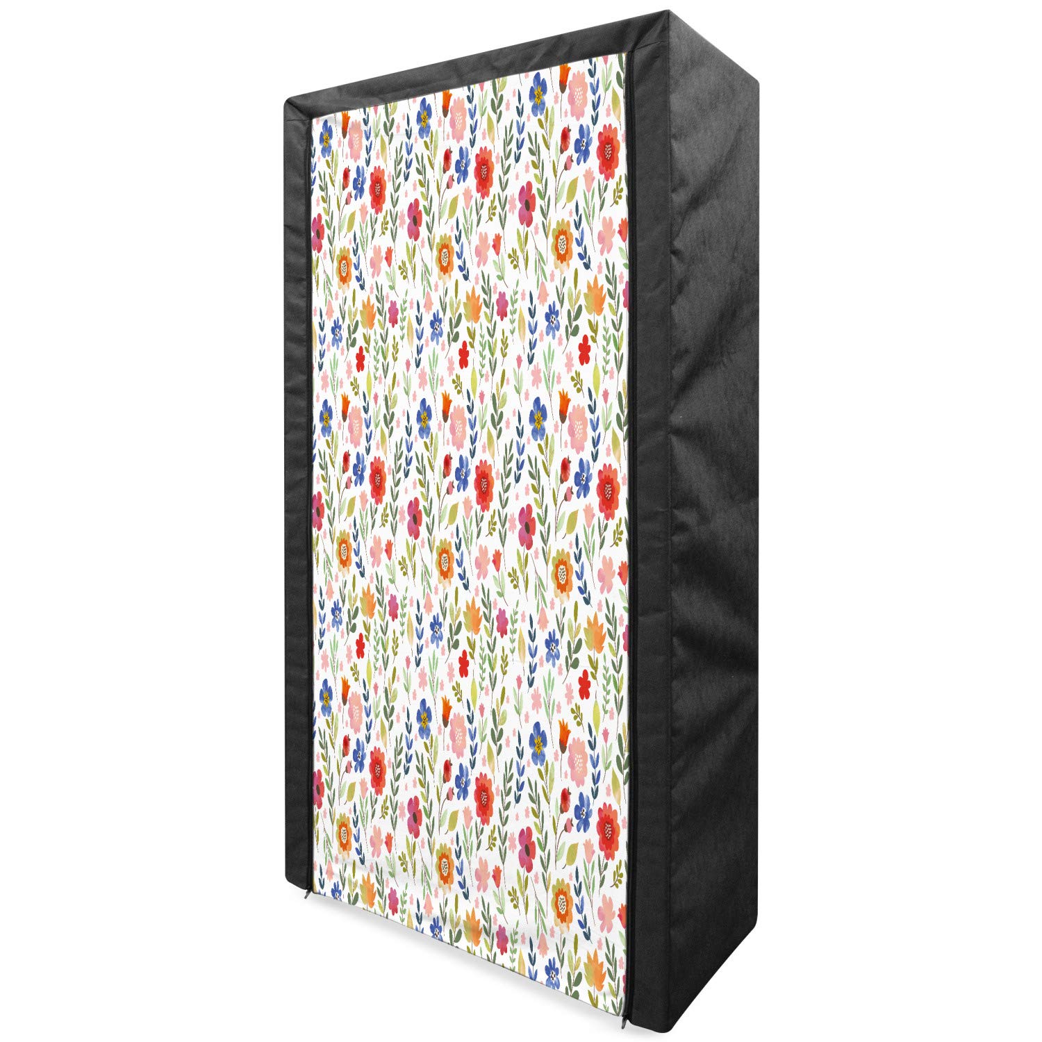 Ambesonne Floral Watercolor Fabric Wardrobe - Portable Closet Organizer with Shelves, 33.5 Inch Multicolor Storage for Clothes | Abstract Botanical Leaves & Wildflowers Pattern | Perfect for Bedroom, Dorm, Apartment or Small Space Organization