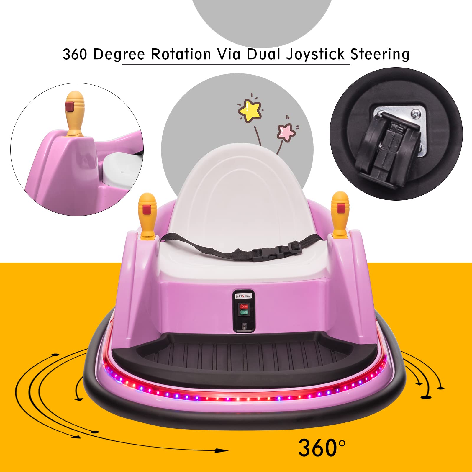**6V Battery Powered Ride-On Bumper Car for Kids – Remote Control, Music, LED Lights & 360° Spin – Safe Electric Toy with Seat Belt for Boys & Girls (Lavender) – Perfect for Indoor & Outdoor Play, Birthday Gifts & Family Fun**