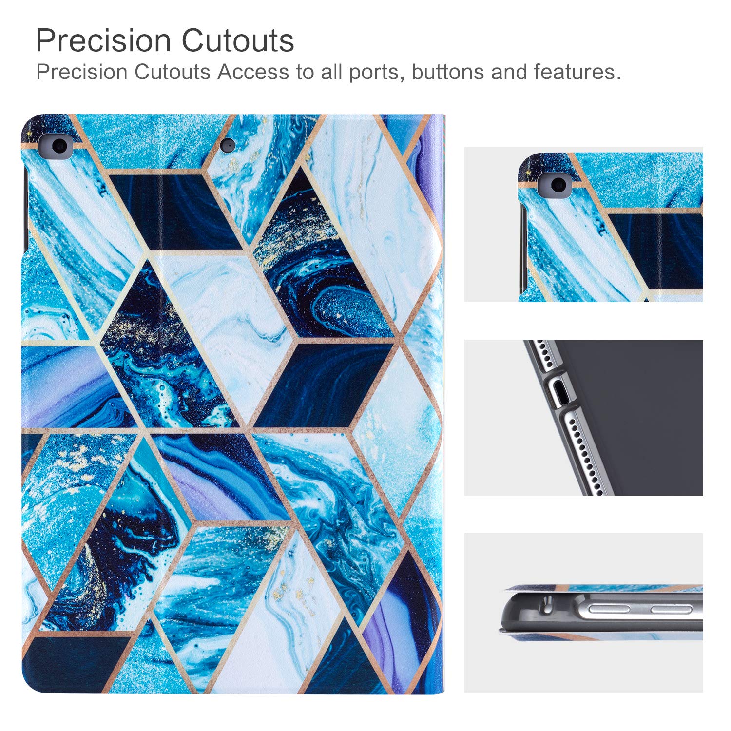 iPad Air 2 Case & iPad 5th/6th Generation 9.7 Inch Protective Cover - Blue Marble Design with Auto Wake/Sleep, Multi-Angle Stand for Work, Study & Entertainment