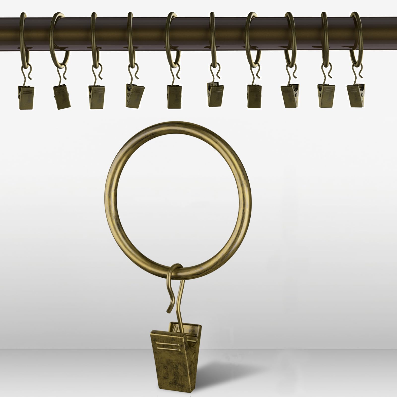 40 Pack Bronze Curtain Rings with Clips - 1 Inch Interior Diameter Drapery Hooks for 5/8 Inch Rods - Durable Metal Curtain Hardware for Living Room, Bedroom & Window Decor