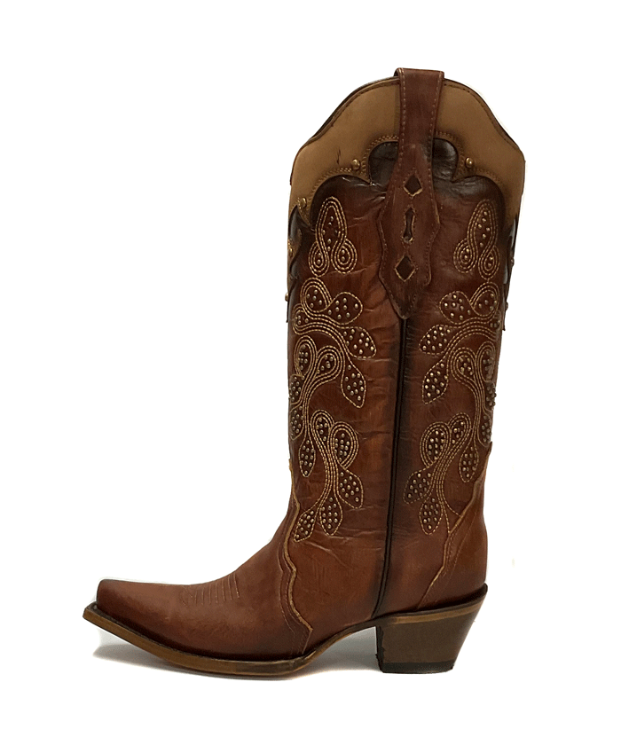 Corral Z5088 Women's Western Boots - Embroidered & Studded Snip Toe Cowgirl Boots in Tan | Perfect for Rodeo, Country Dancing & Western Fashion