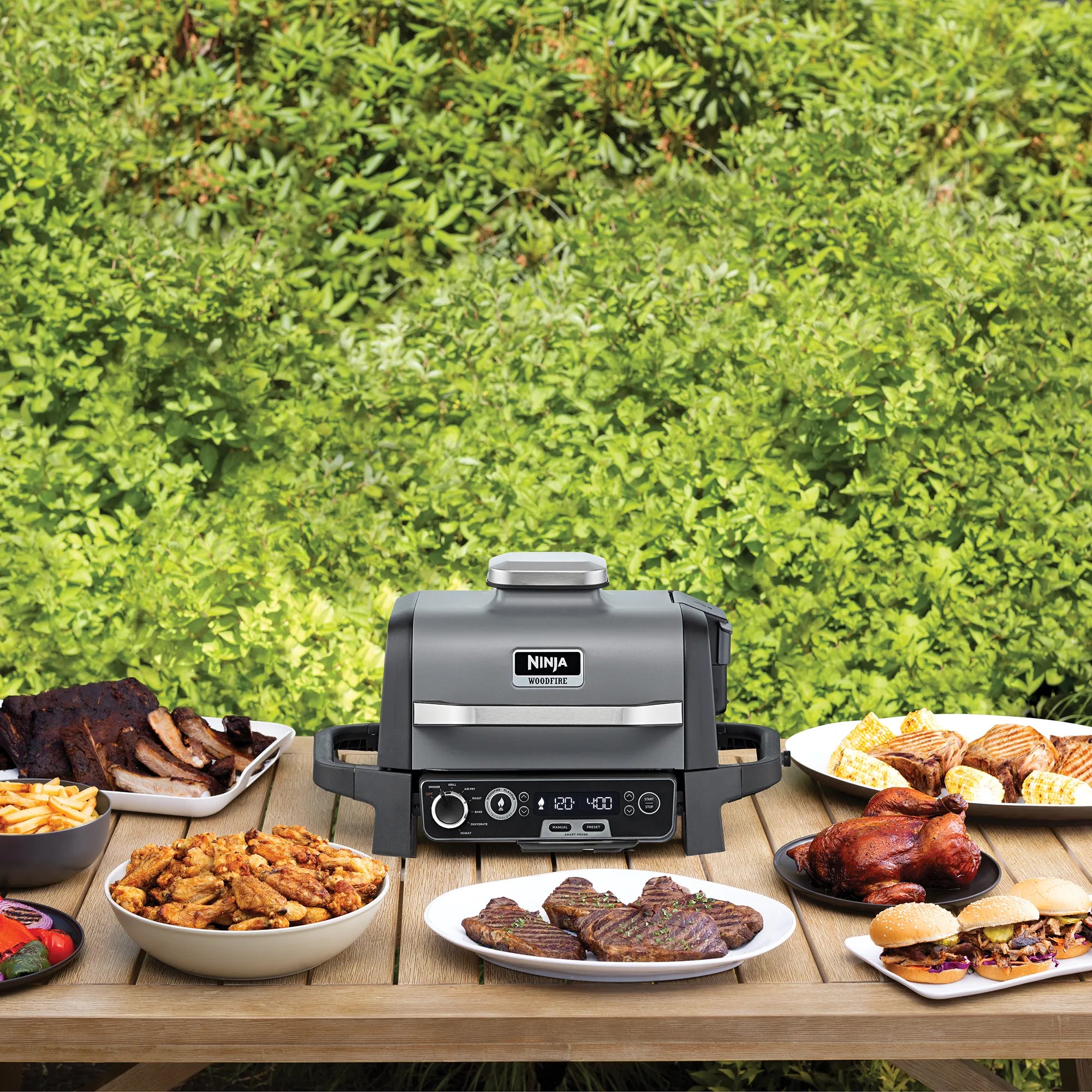 Ninja Woodfire Electric BBQ Grill & Smoker - Outdoor Cooking & Backyard Grilling for Steak, Chicken, Ribs & Vegetables | Perfect for Patio, Camping & Tailgating