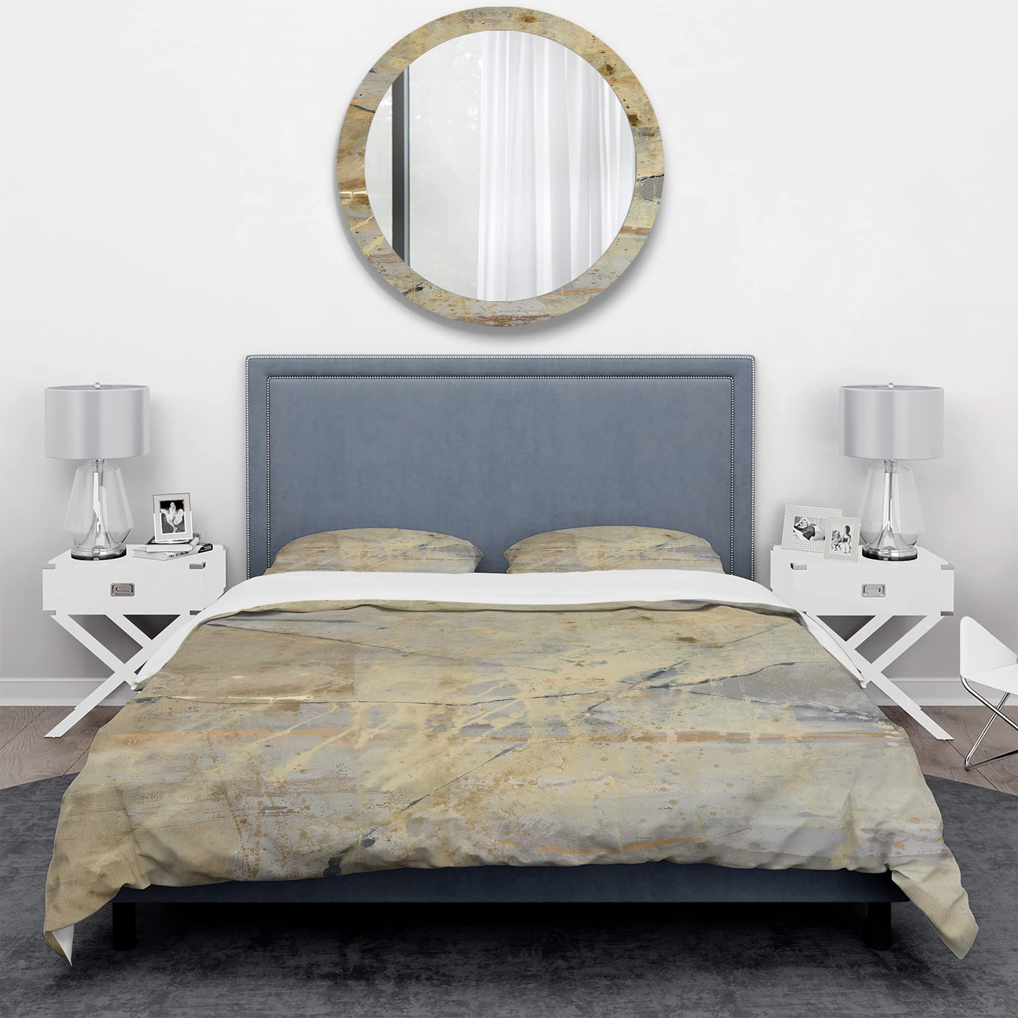 Modern Geometric Duvet Cover Set King - Grey Abstract Bedding for All Seasons