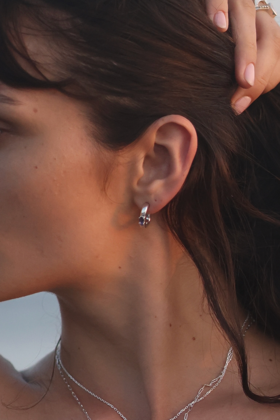 Elodie Iolite Silver Hoop Earrings for Women - Elegant Sterling Silver Jewelry with Natural Iolite Gemstones | Perfect for Parties, Weddings & Everyday Wear