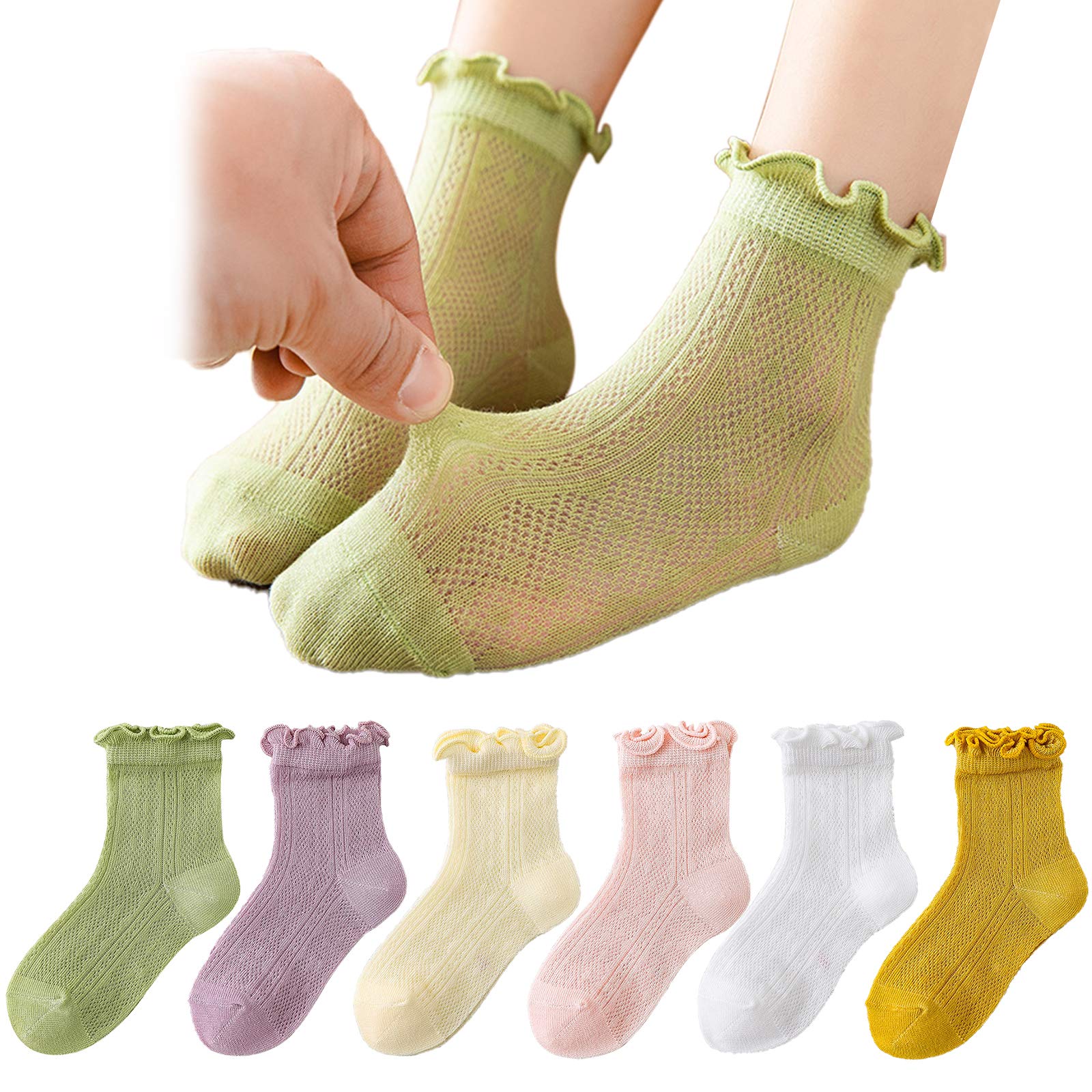 5/6 Pairs Baby Girls Ruffle Lace Trim Socks - Soft Cotton Eyelet Mesh Princess Dress Socks for Toddlers 1-9T - Perfect for Parties, Photos & Special Occasions