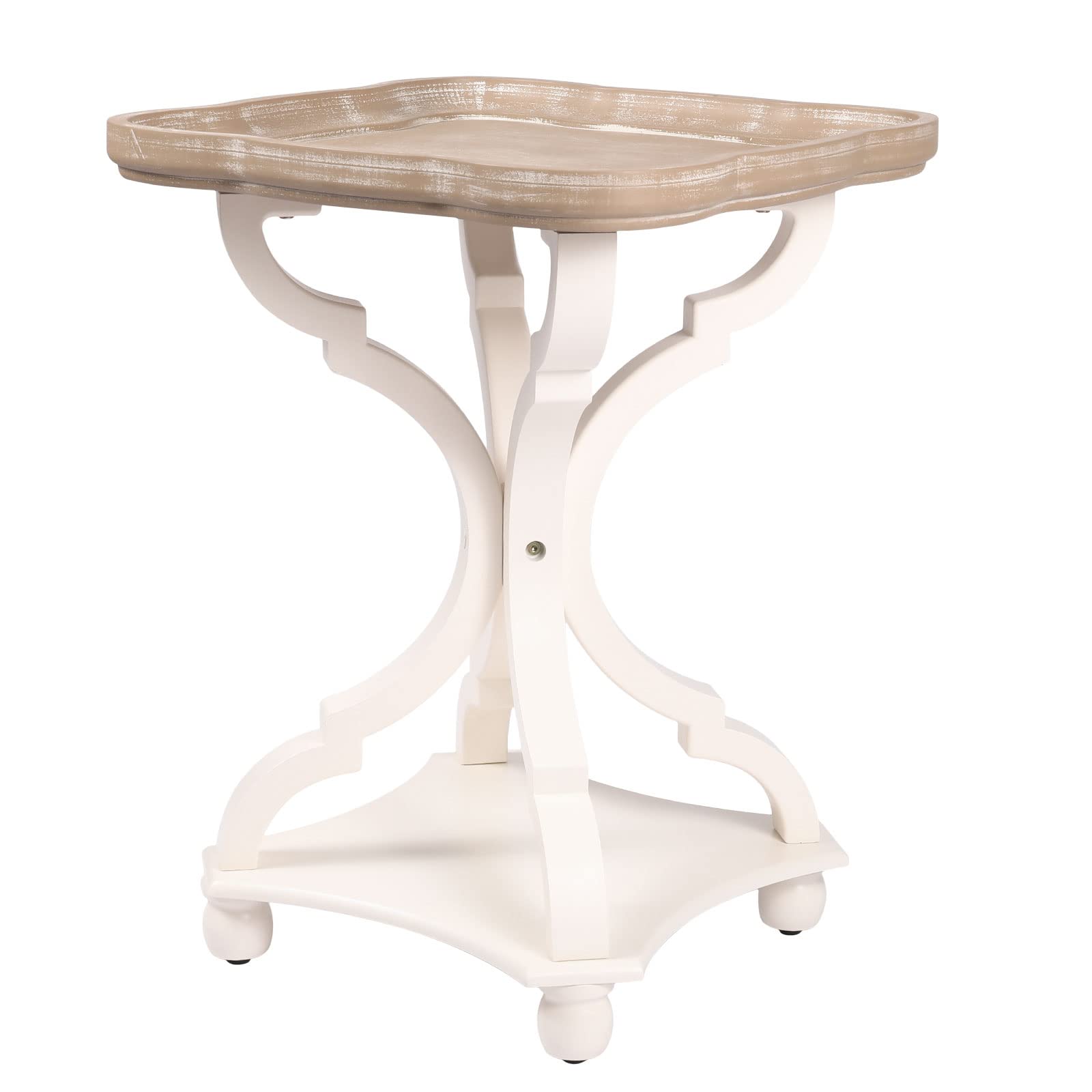 Rustic Farmhouse End Table - French Country Pedestal Accent Table with Natural Square Tray Top & White Wood Legs - Sofa Coffee Side Table Nightstand for Bedroom, Living Room, Dining Room - Perfect for Farmhouse Decor, Coffee Table Display & Bedside Storage (25
