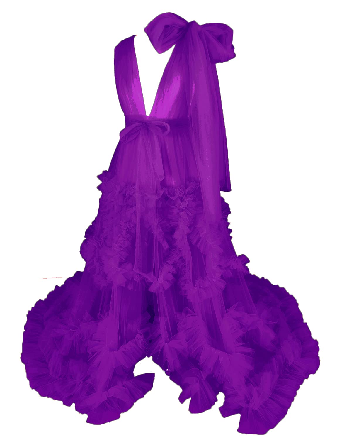 Elegant Women's Long Wedding Scarf Tulle Feather Robe Nightgown Sheer Puffy Dress for Bridal Party, Boudoir Photography & Romantic Occasions