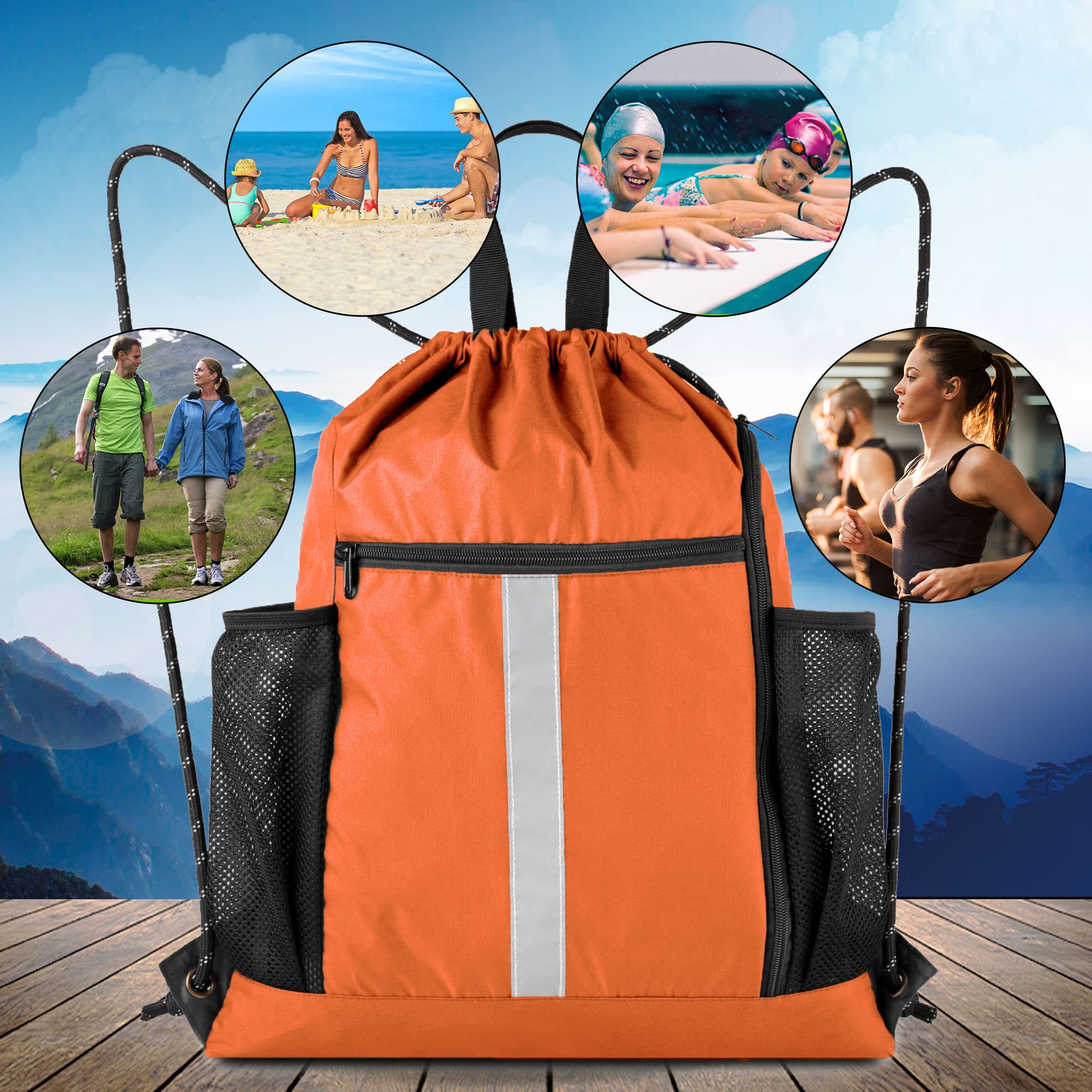 BeeGreen Drawstring Backpack - Lightweight Sports Gym Bag with Shoe Compartment & Dual Water Bottle Pockets - Perfect for Workout, Travel, Hiking & School Use