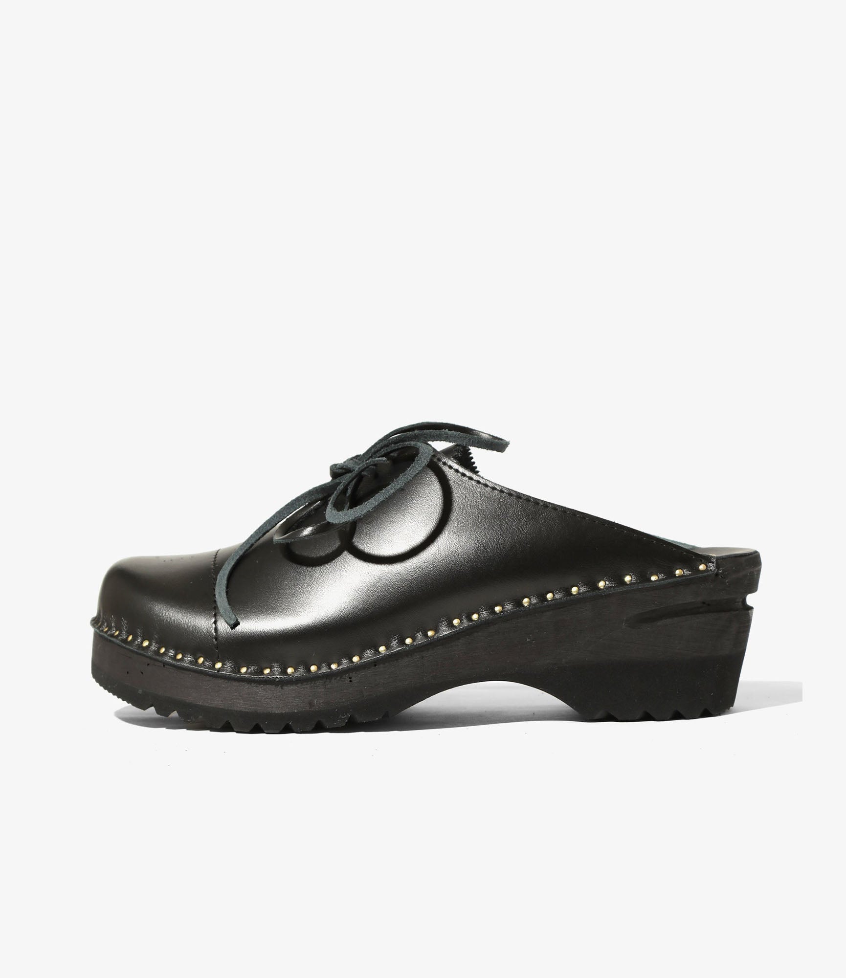 Alps Center Lace-Up Clog Shoes - Premium Black Leather Slip-Resistant Comfort Footwear for Women | Perfect for Nurses, Chefs & Healthcare Workers