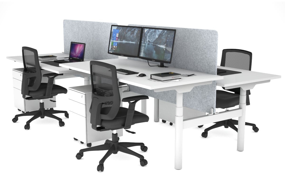 Flexi Premium Height Adjustable 4-Person H Bench Workstation - White Frame [1800L x 800W with Cable Management] - Ideal for Office, Coworking Spaces & Collaborative Work Environments