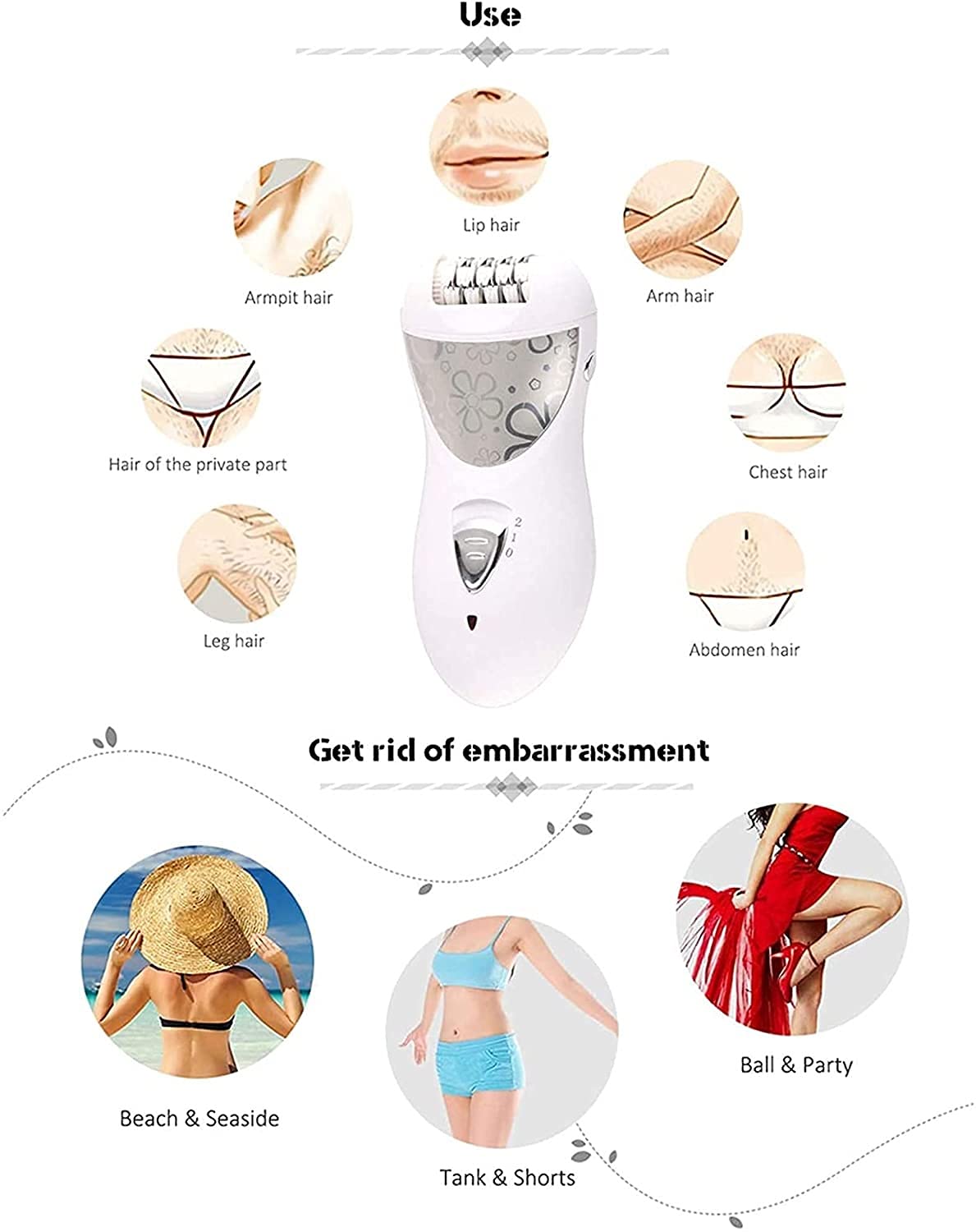 3-in-1 Rechargeable Epilator for Women - Electric Hair Removal Device with Foot File for Legs, Underarms & Bikini Area | Smooth Skin Solution for Home & Travel Use