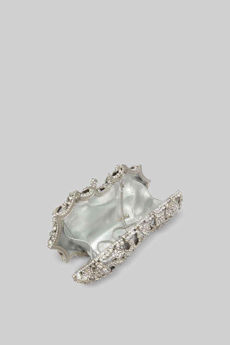 Elegant Silver Crystal Embellished Clutch Bag for Women - Perfect for Evening Parties, Weddings & Special Occasions