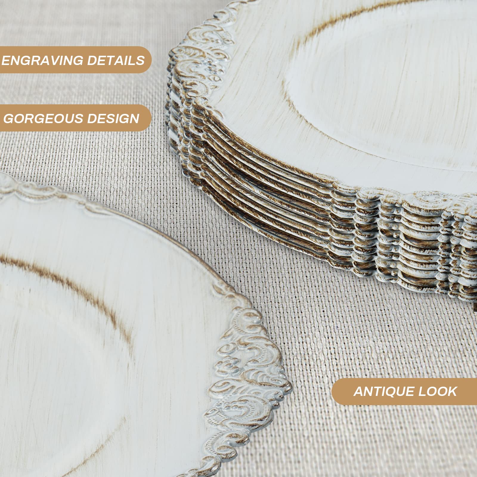 MAONAME Antique White Charger Plates Set of 12 - 13