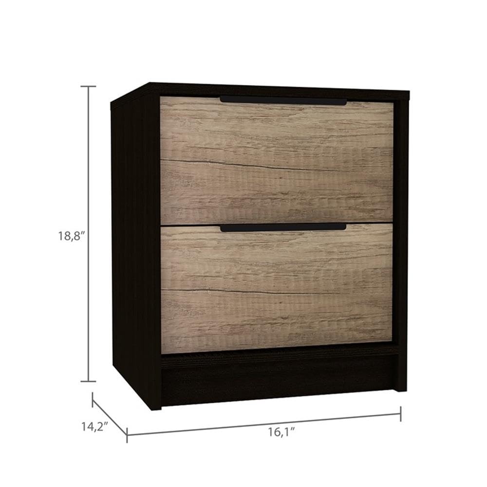 Tuhome Kaia Nightstand with Two Drawers and Metal Handle - White/Pine Finish for Bedroom Furniture and Home Decor