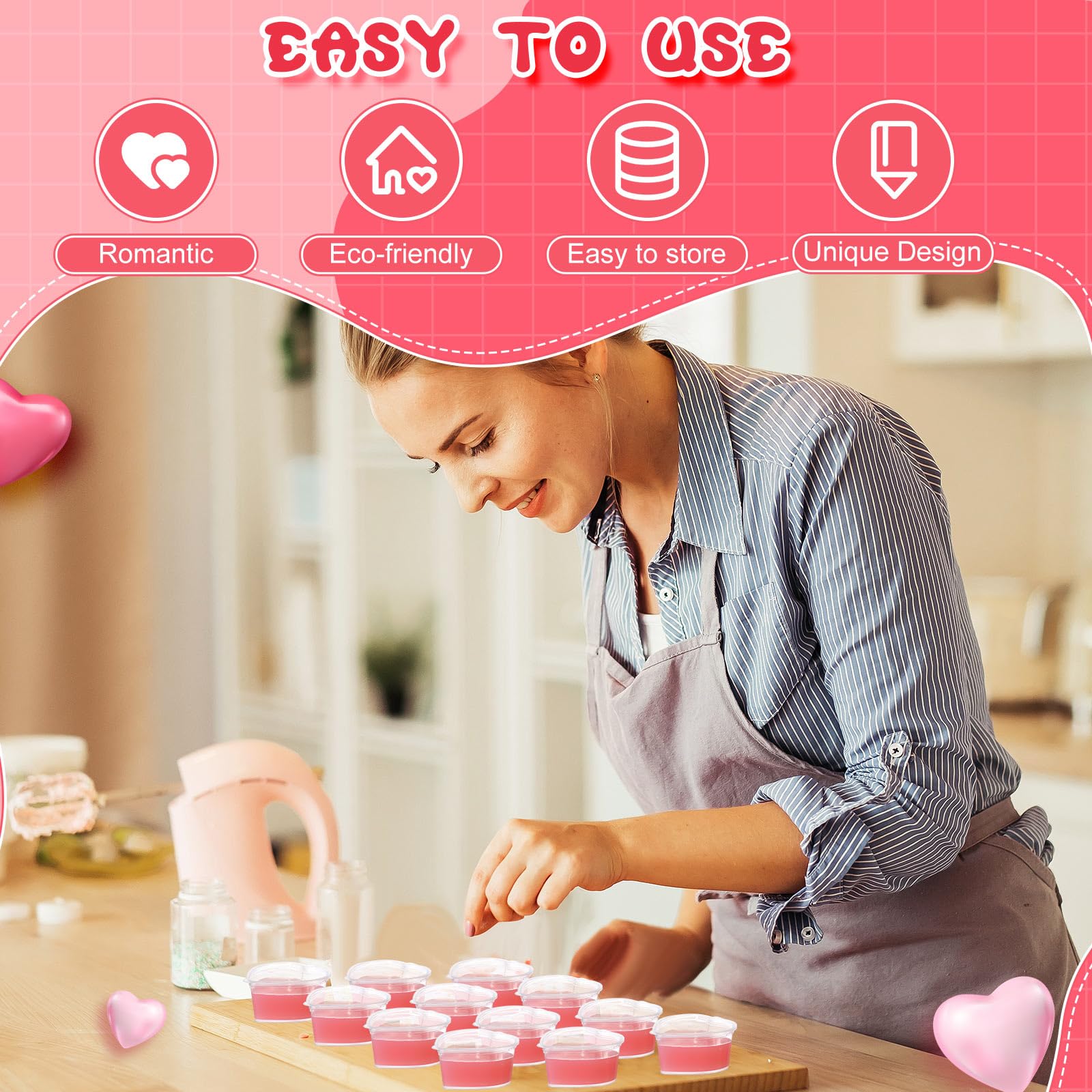 Layhit 100-Pack Clear Plastic Heart-Shaped Storage Containers with Lids - 0.7 oz Mini Heart Boxes for Food, DIY Crafts, Liquid Storage, Foam Balls & Soft Clay - Perfect for Valentine's Day, Party Favors & Small Item Organization