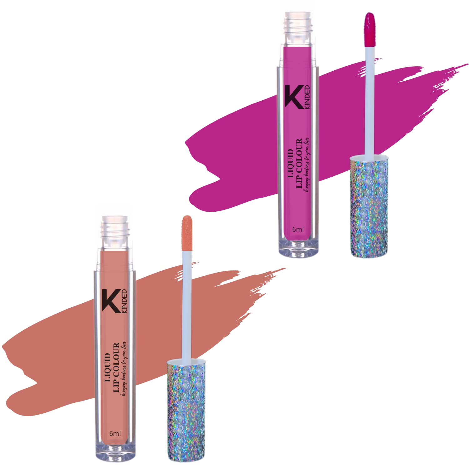 KINDED Liquid Lipstick Set - Vitamin E Enriched, Waterproof, Long-Lasting Matte Lip Color (2 Pack, 6ml Each) in More Magenta & Perfect Nude Shades | Perfect for Everyday Wear, Date Night & Special Occasions