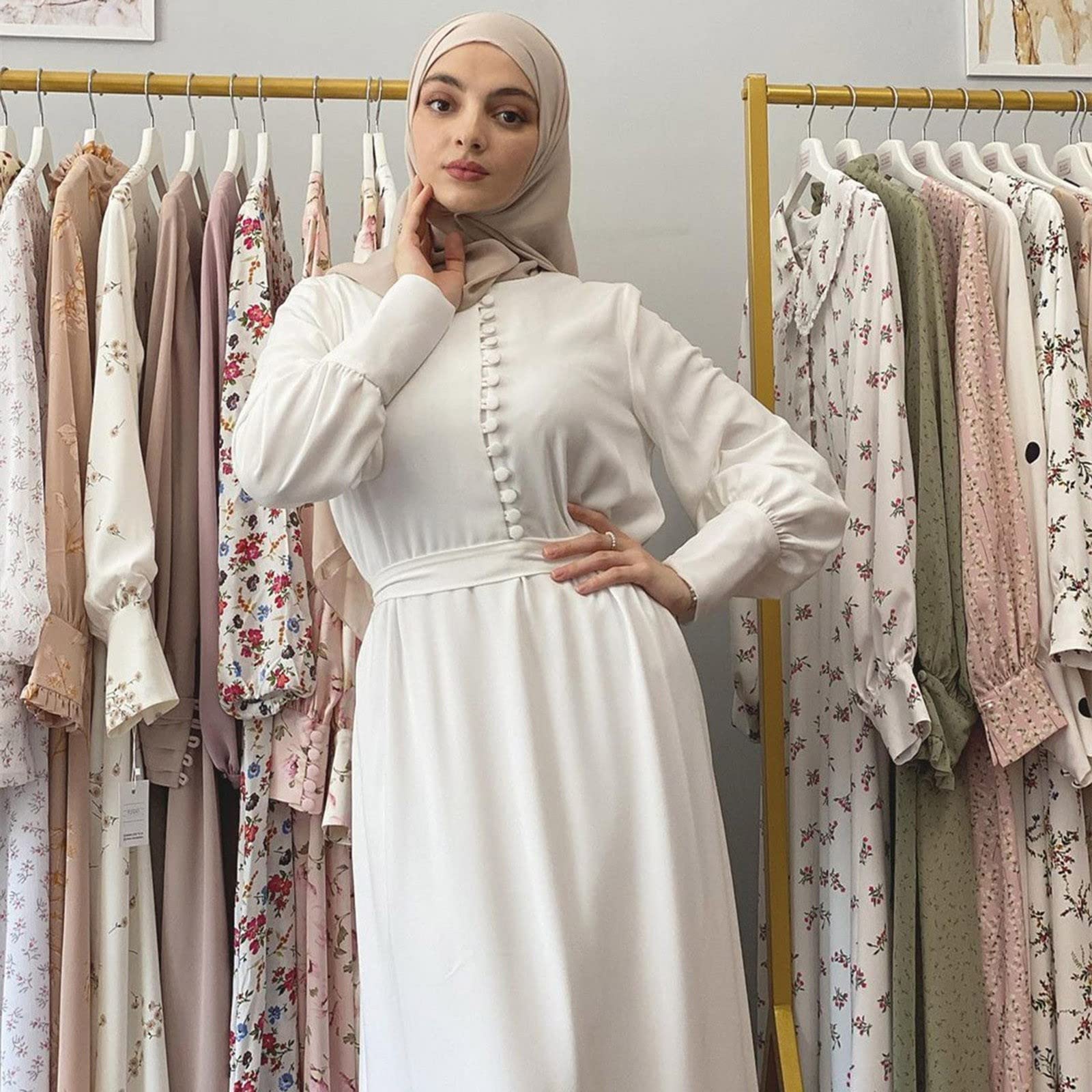 Women's Casual Solid Muslim Abaya Dress - Islamic Arab Kaftan with Long Sleeves for Summer | Modest Prayer & Everyday Wear