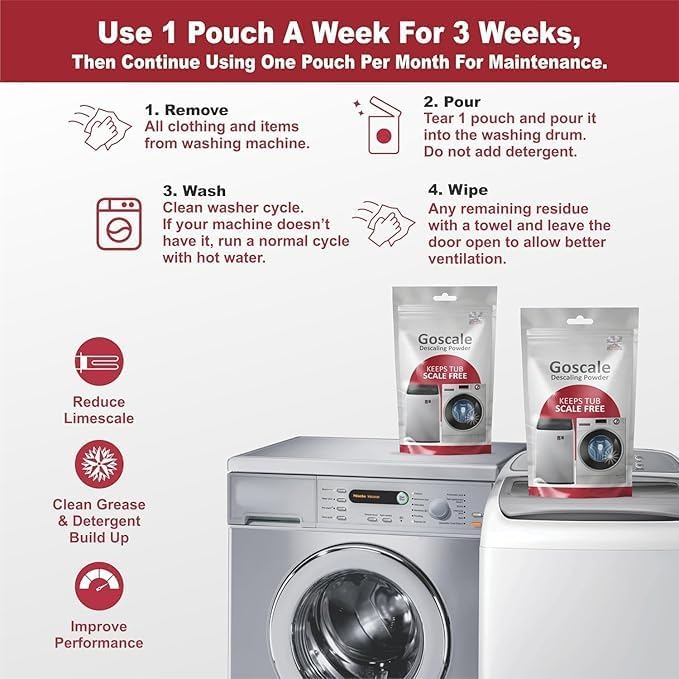 Eco-Friendly Washing Machine Descaling Powder - Front Load & Top Load Safe - Removes Limescale & Odors (100g x 4 Pack) - Perfect for Laundry Day & Deep Cleaning Appliances
