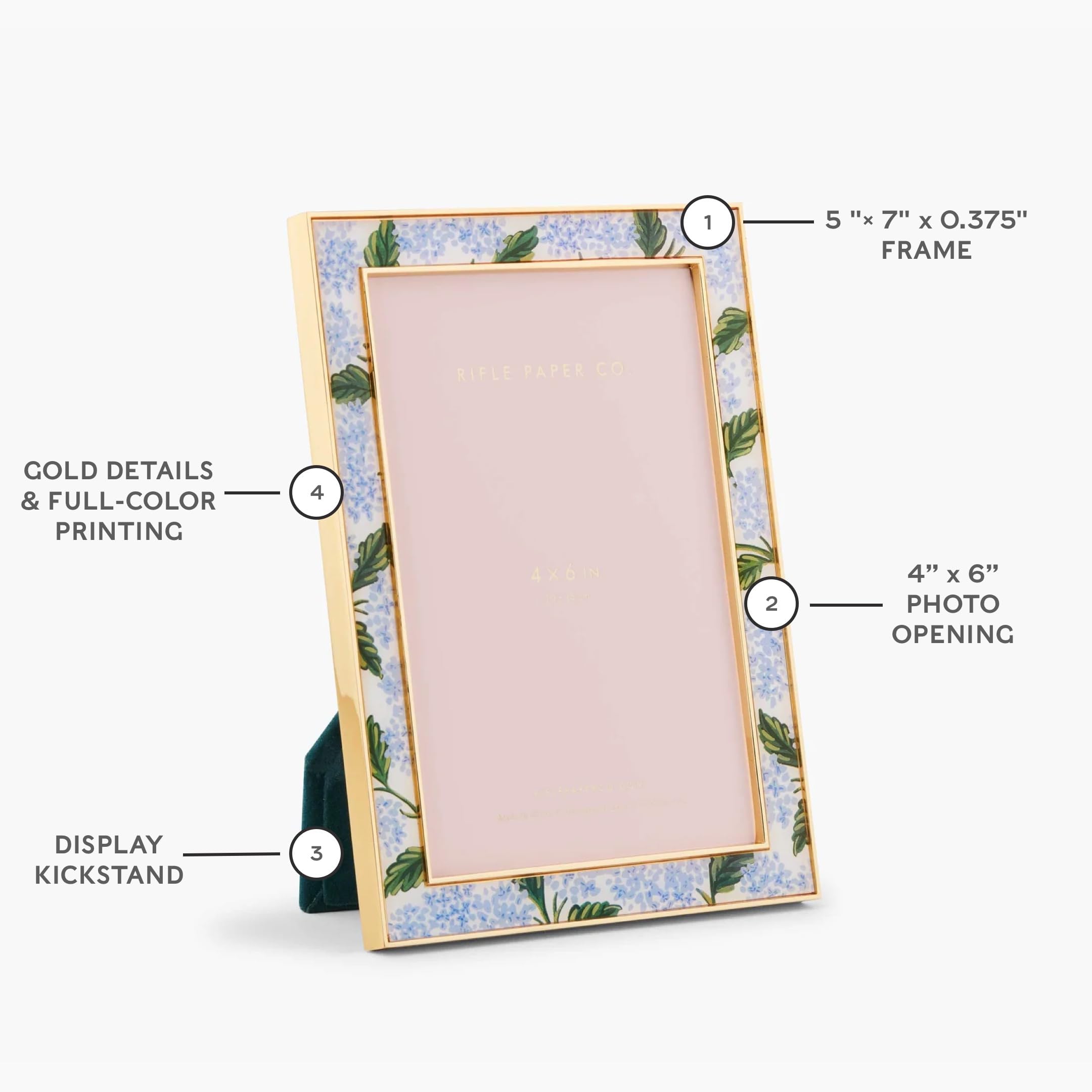 RIFLE PAPER CO. Hydrangea 4x6 Picture Frame - Elegant Floral Photo Frame for Friends & Family Photos - Perfect for Desk, Cabinet, Nightstand Decor - Home & Office Display Gift Idea