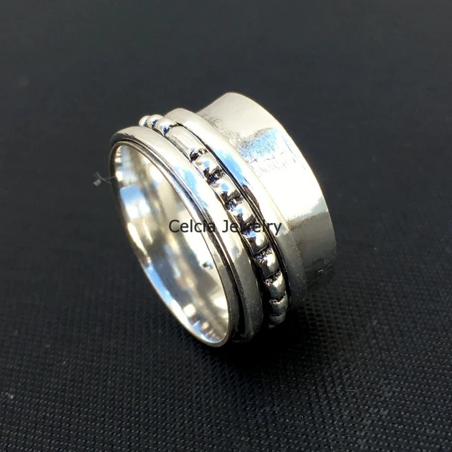 925 Sterling Silver Anxiety Spinner Ring for Women & Men - Unisex Fidget Spinner Ring for Stress Relief, Meditation & Yoga - Boho Worry Ring, Thumb Ring - Perfect Mothers Day Gift (Size 7) - Ideal for Anxiety Relief, Office Stress & Mindfulness Practice