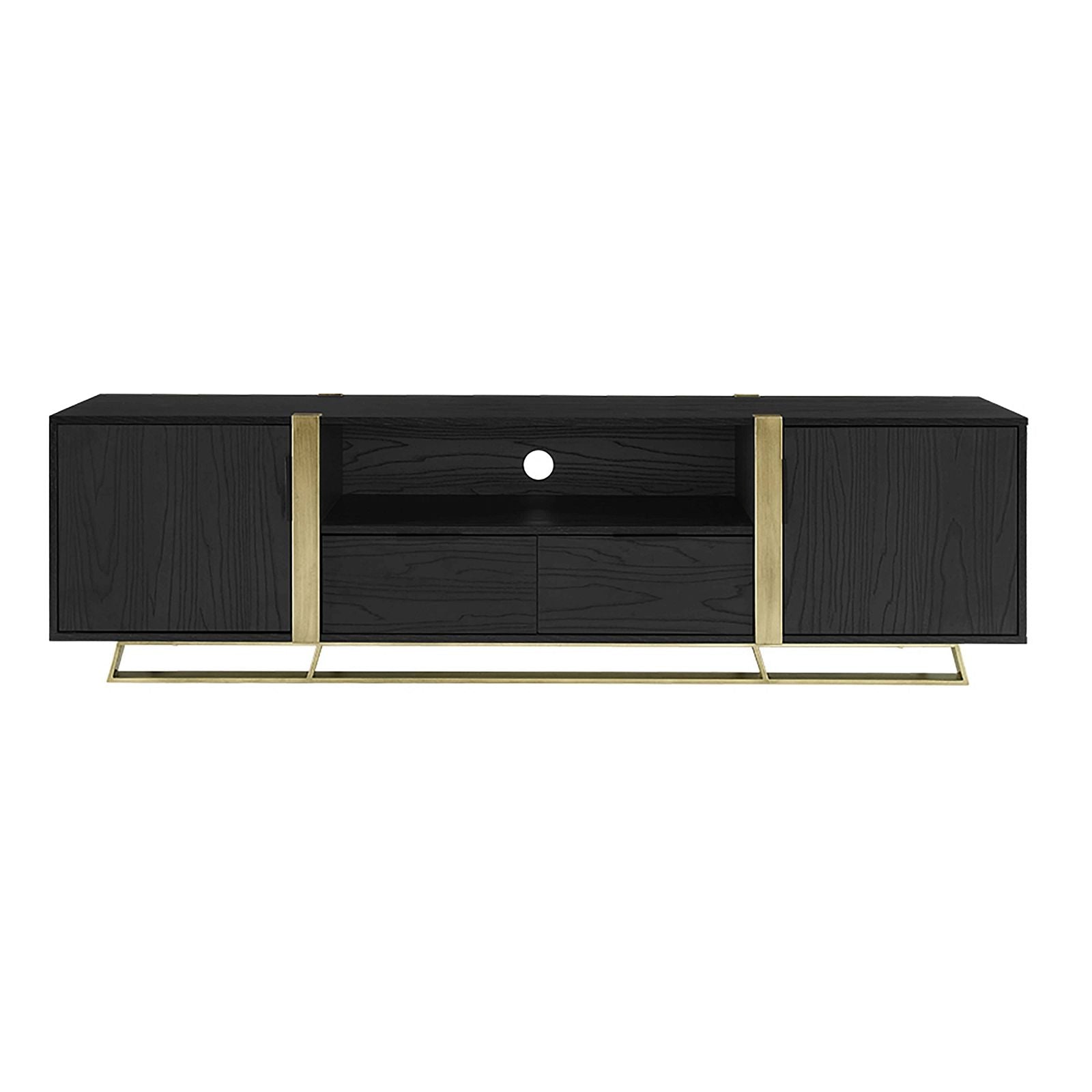Modern CAPRI Entertainment TV Stand Cabinet - Black Oak with Gold Accents for Living Room, Bedroom & Home Theater Setup