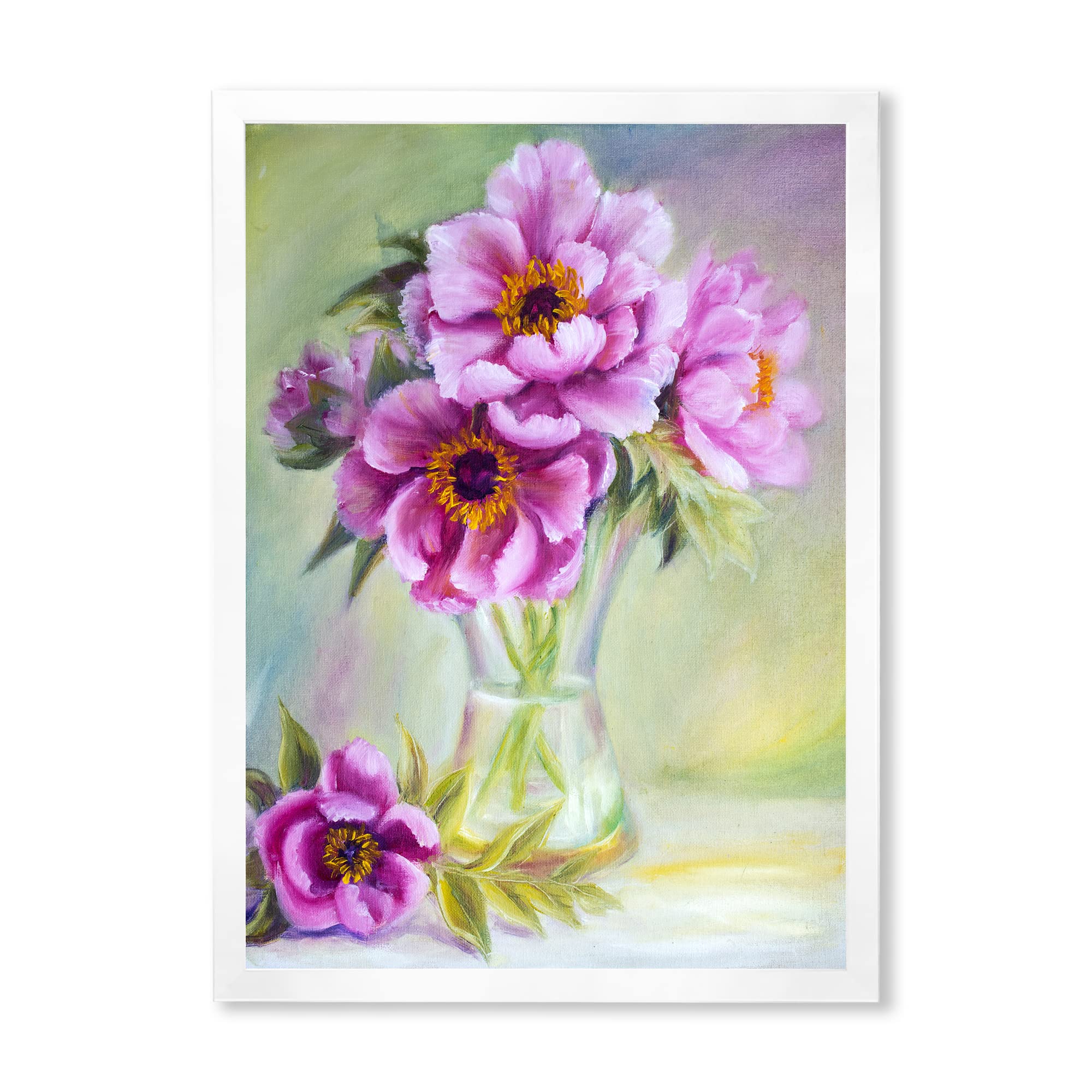 DesignQ Peonies in Vase Still Life Oil Painting - Traditional Framed Wall Art Decor for Living Room, Bedroom & Office