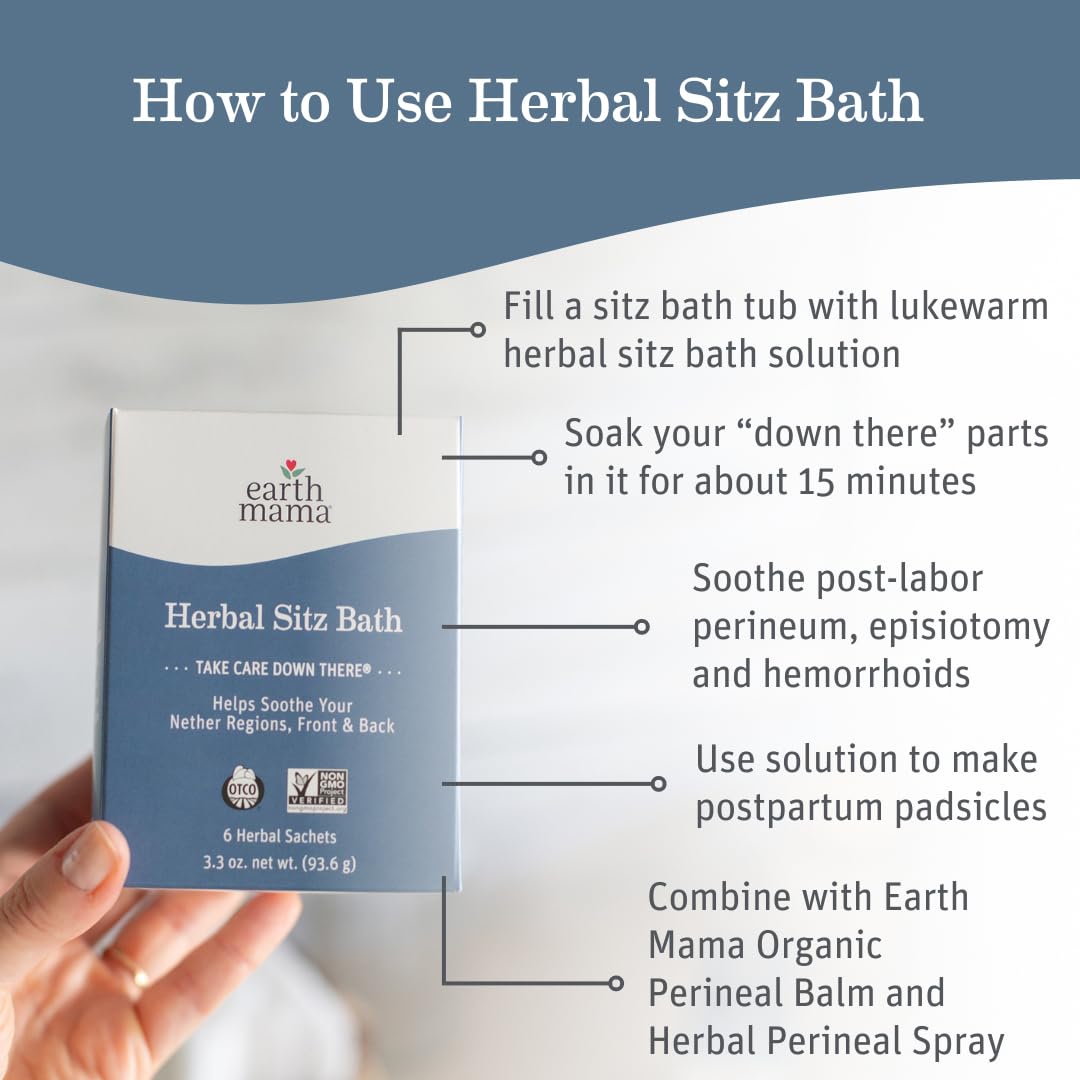 Earth Mama Herbal Sitz Bath Soak - 6 Count | Natural Postpartum Care & Hemorrhoid Relief with Witch Hazel & Calendula | Perfect for Pregnancy Recovery & Post-Birth Healing