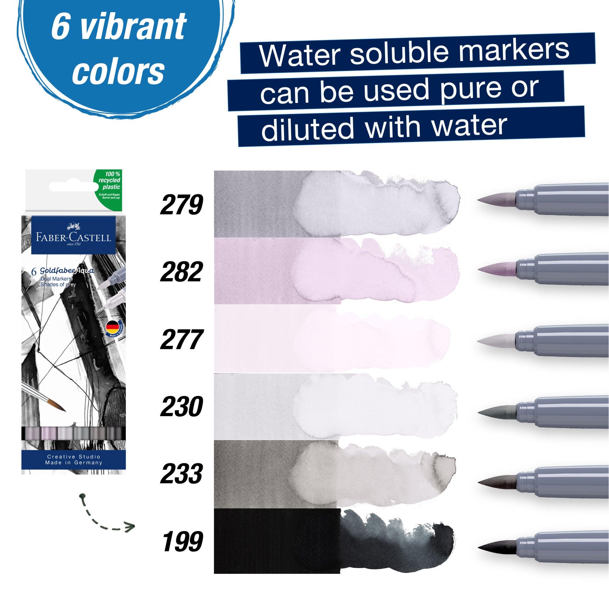 Goldfaber Aqua Dual Markers - Set of 6 Shades of Grey Watercolor Markers (164522) for Sketching, Calligraphy & Art Projects