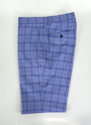 Cavani Tamara Blue Check Tailored Fit 3 Piece Suit for Men - Size 36R Jacket with 32R Trousers - Premium Business Formal Wear for Office, Weddings & Special Occasions