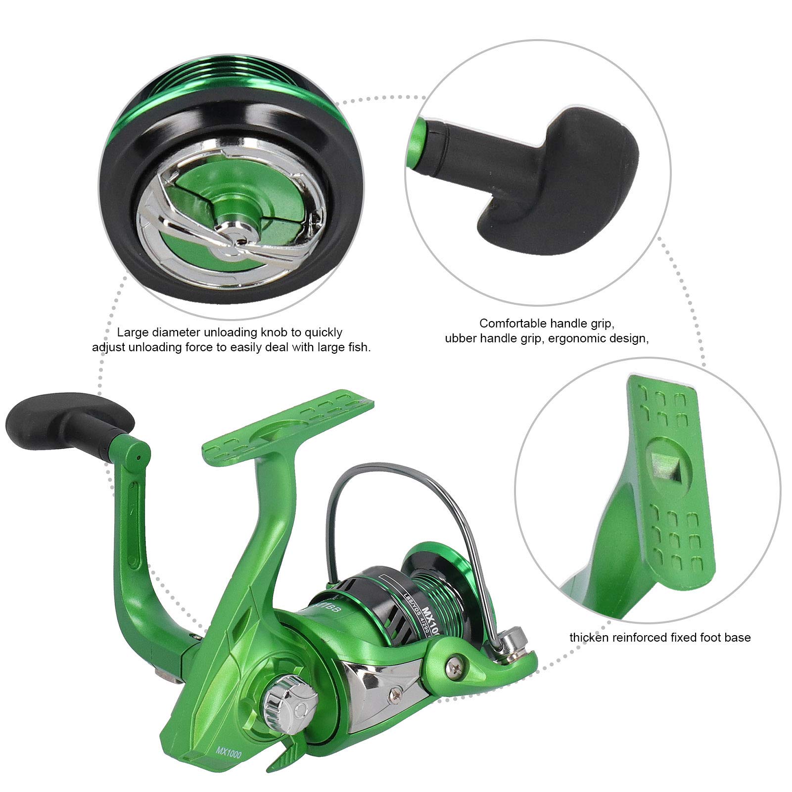 High Speed Metal Fishing Reel - Durable Comfortable Saltwater Spinning Reel for Rock Fishing & Sea Rod - Smooth Casting Fishing Accessories (MX1000) - Perfect for Surf Fishing, Pier Fishing & Deep Sea Angling