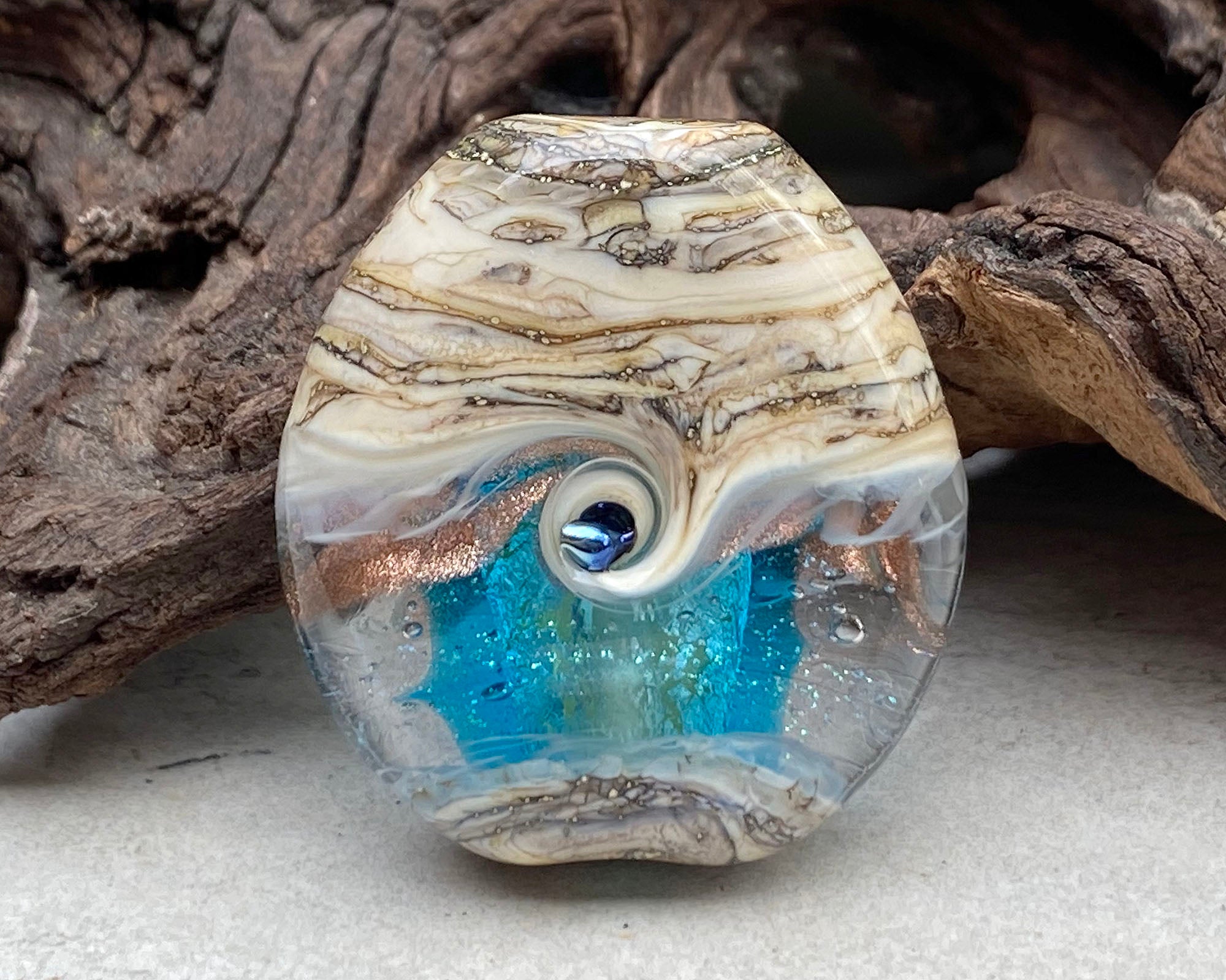 Handmade Aqua Blue Organic Lampwork Glass Focal Bead - SRA Certified for Jewelry Making, DIY Crafts & Beading Projects