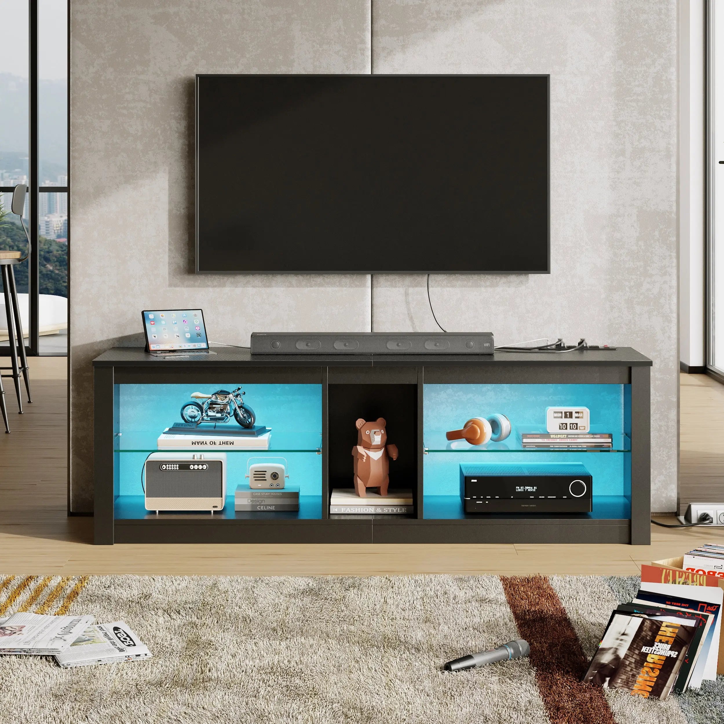 Bestier 55 Inch LED Gaming TV Stand with Power Outlet & USB Ports - Sturdy Entertainment Center for PS5, Xbox & Smart TVs - Perfect for Living Room, Bedroom & Game Room Setup