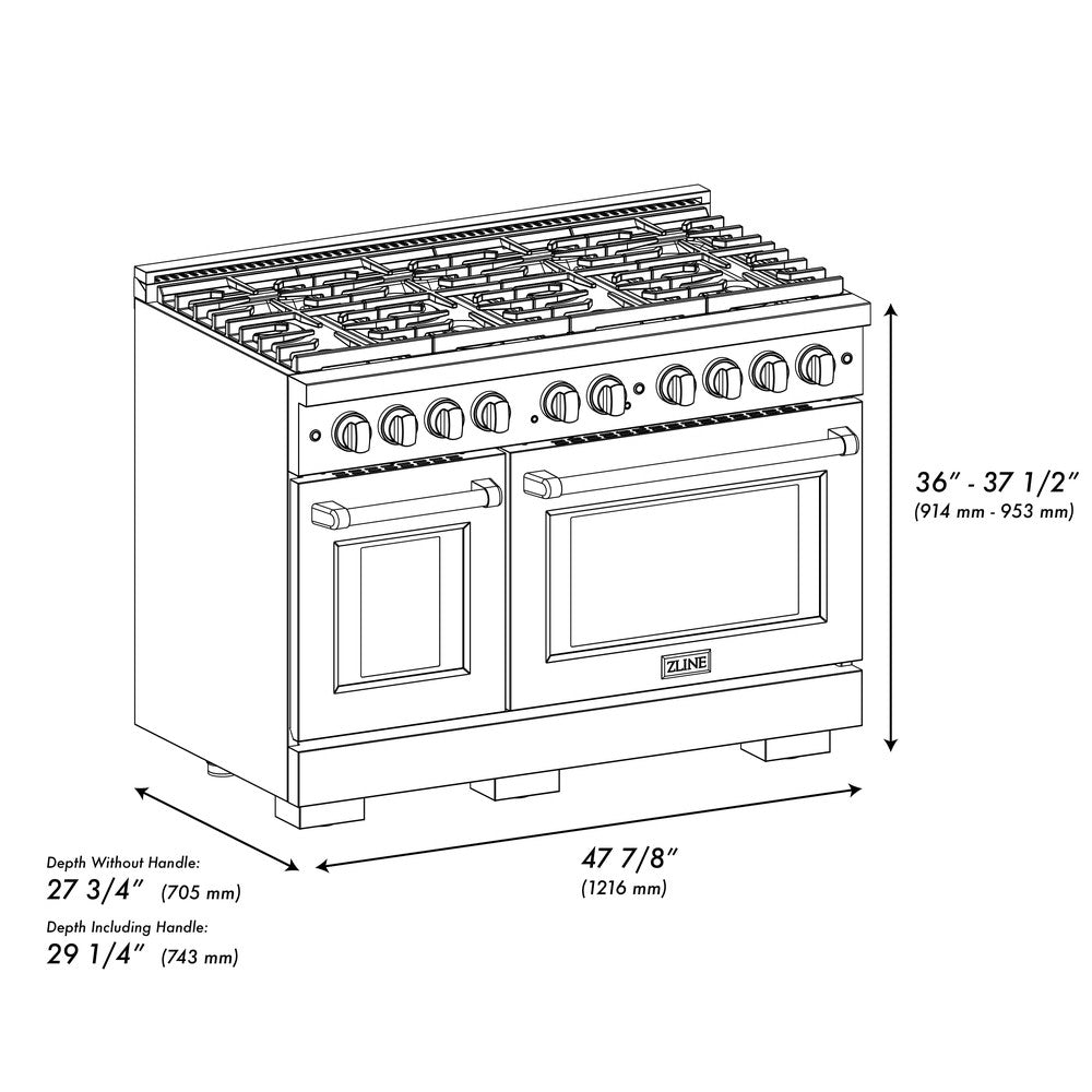 ZLINE 48-inch 6.7 cu.ft Black Stainless Steel Dual Fuel Range - 8 Burner Gas Cooktop & Double Oven (Model SDRB 48) | Professional Kitchen Appliance for Home Chefs & Cooking Enthusiasts