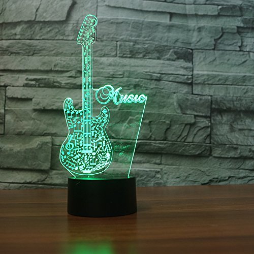3D Abstract Guitar Music Night Light - 7 Color Changing LED Table Lamp for Kids Room, Bedroom, Christmas Decor, Birthday Gift, Home Decor, Desk Optical Illusion Lamp (Perfect for Bedtime, Parties & Gifts)