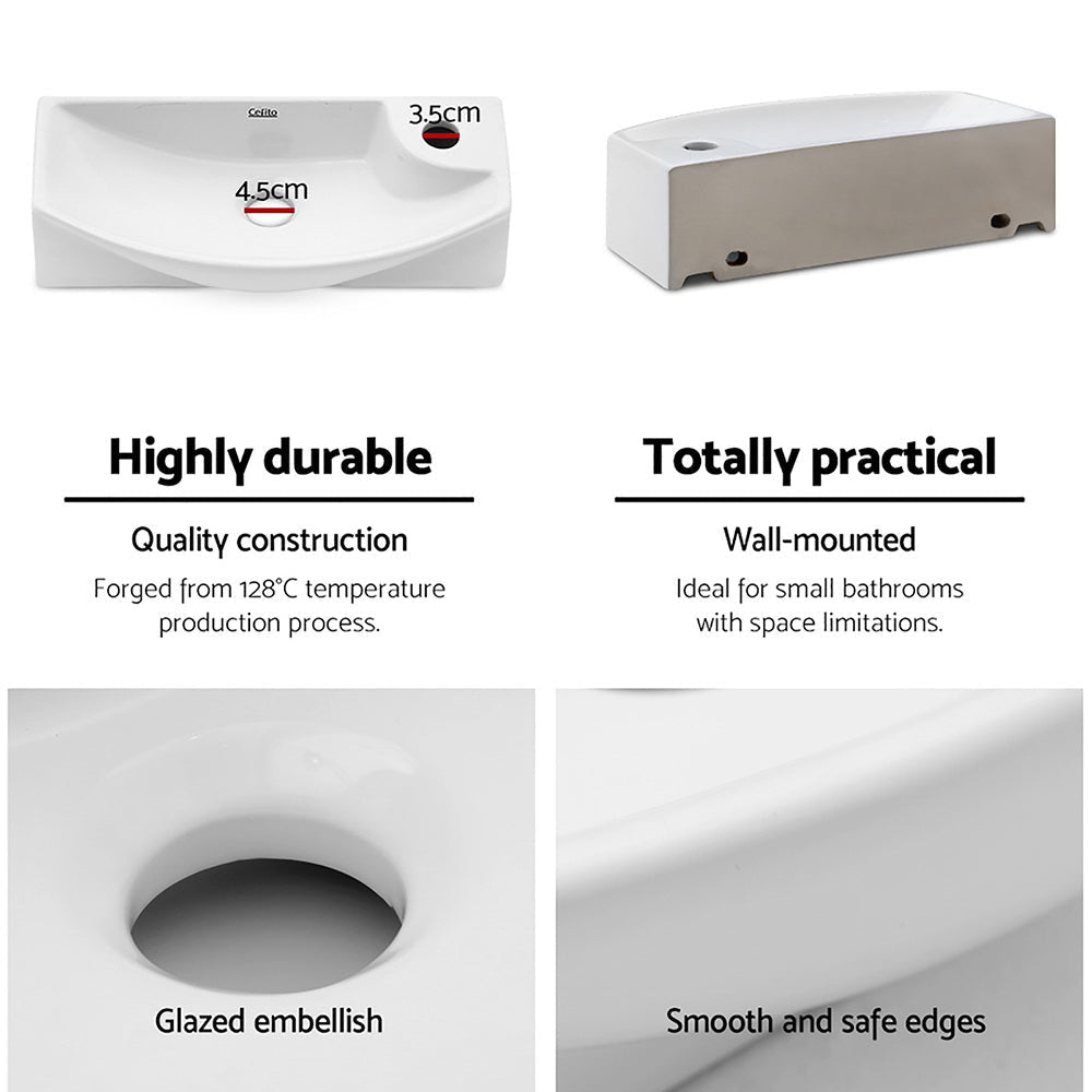 Premium White Ceramic Wash Basin 46cm x 15cm - Modern Bathroom Sink for Vanity, Powder Room & Guest Bathroom Installation