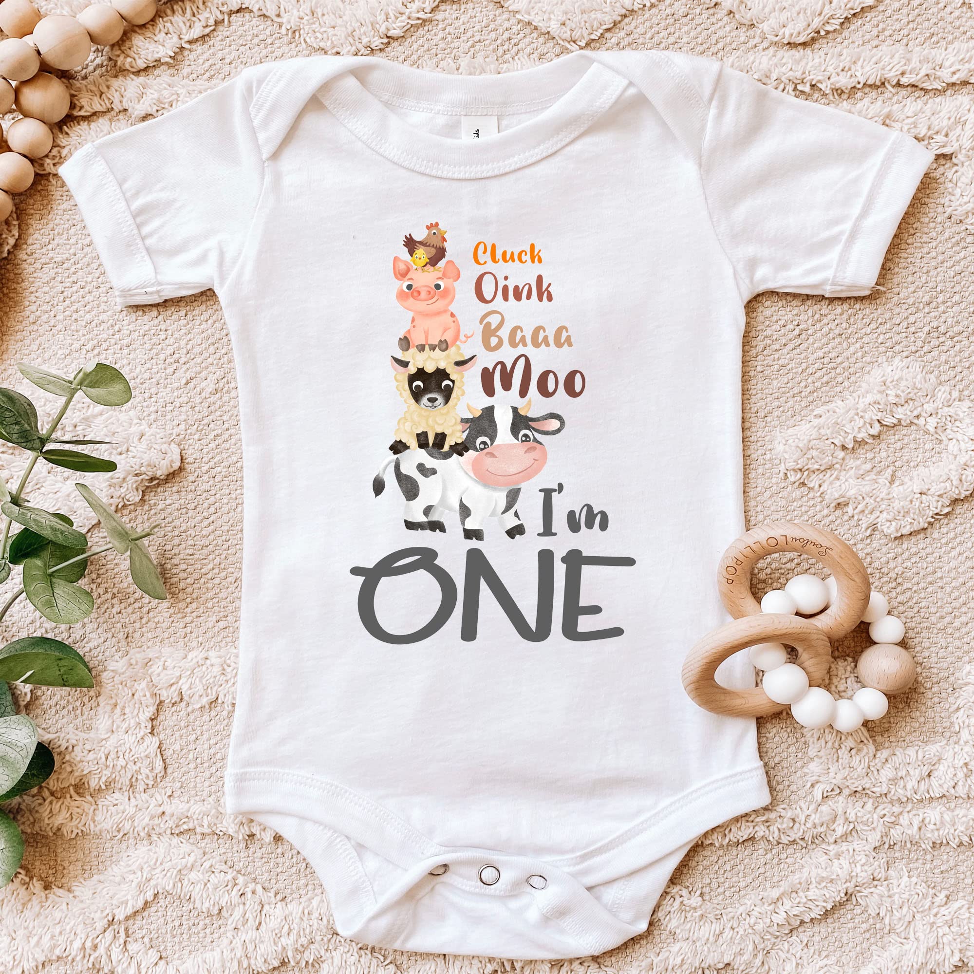 Farm Animals 1st Birthday Shirt - Cute 'I'm One' Outfit for Baby's First Birthday Party (12 Months) | Perfect for Farm-Themed Celebrations & Photo Shoots