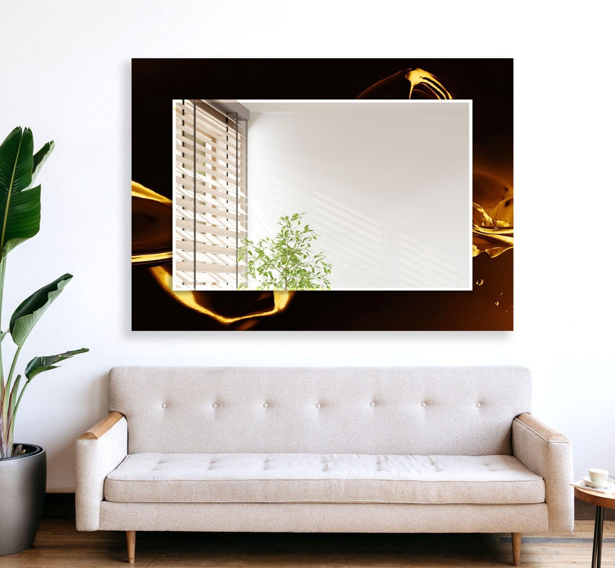 Abstract Black & Gold Framed Wall Mirror - Modern Decorative Mirror for Living Room, Bedroom & Entryway - Elegant Home Decor & Stylish Vanity Mirror