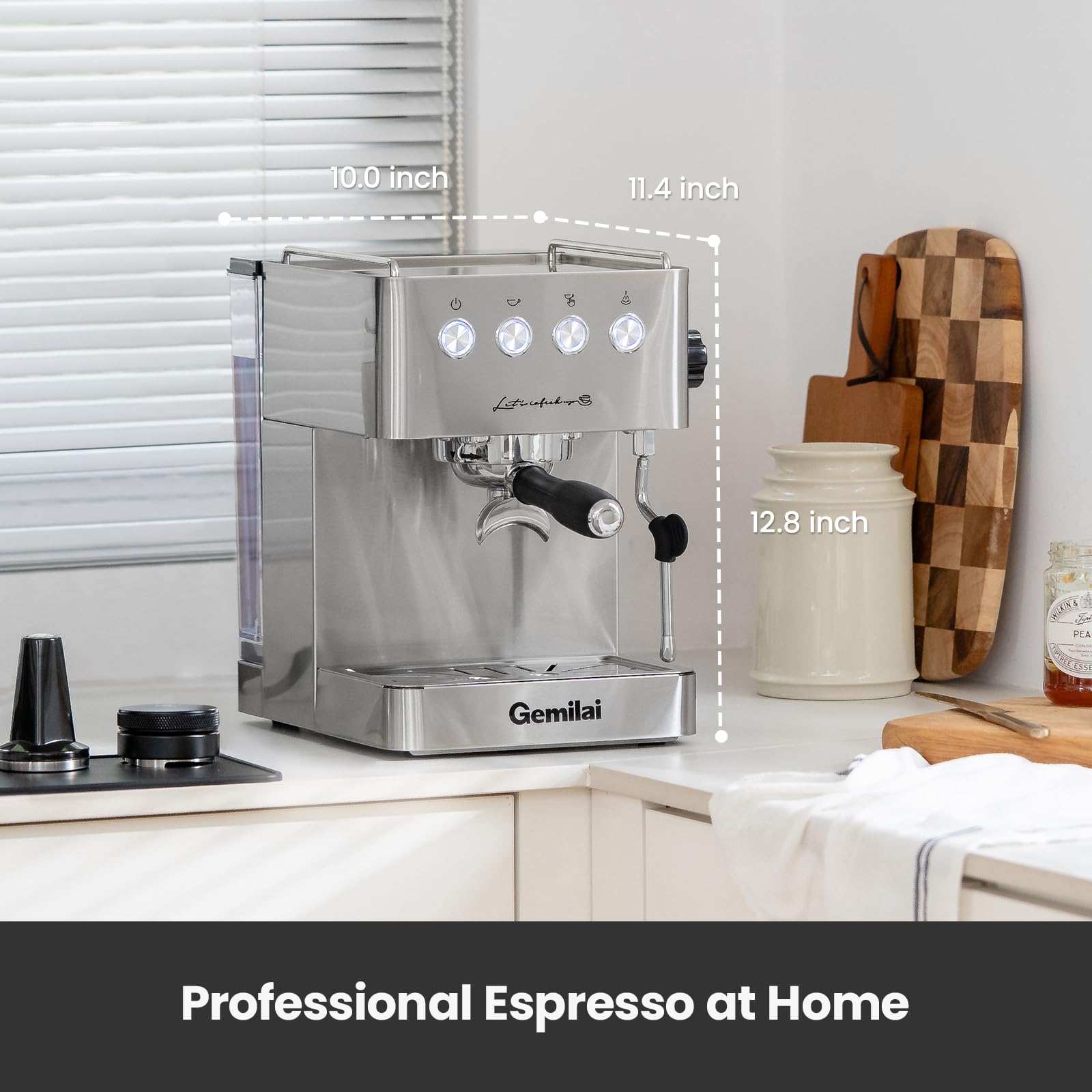 Professional Espresso Machine with Milk Frother Steam Wand - 1500W Fast Heating, 57OZ Water Tank for Latte, Macchiato & Cappuccino - Brushed Stainless Steel - Perfect for Home Baristas & Coffee Shops