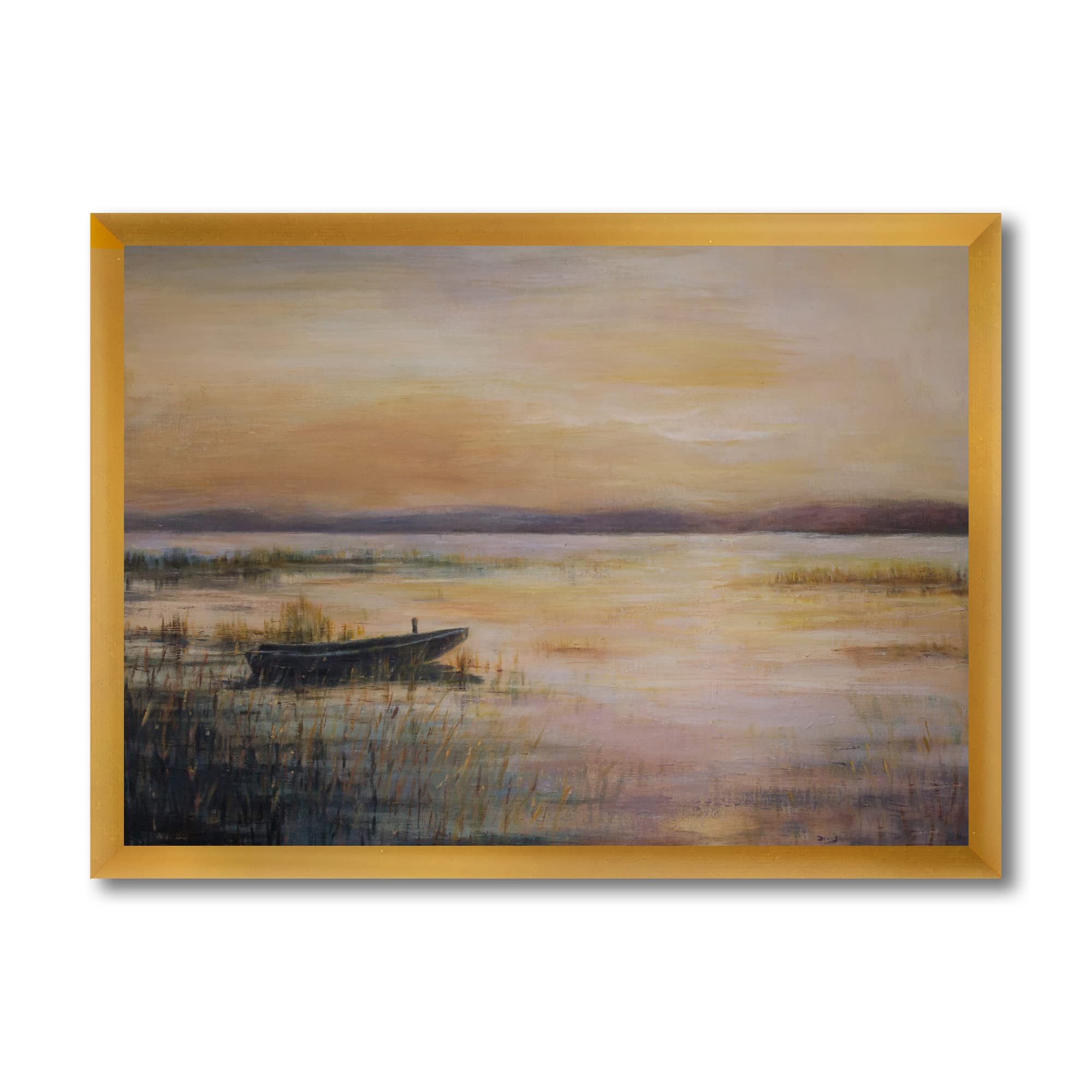 Pastel Sunset Over The Lake Framed Wall Art - Nautical Coastal Decor for Living Room, Bedroom & Office