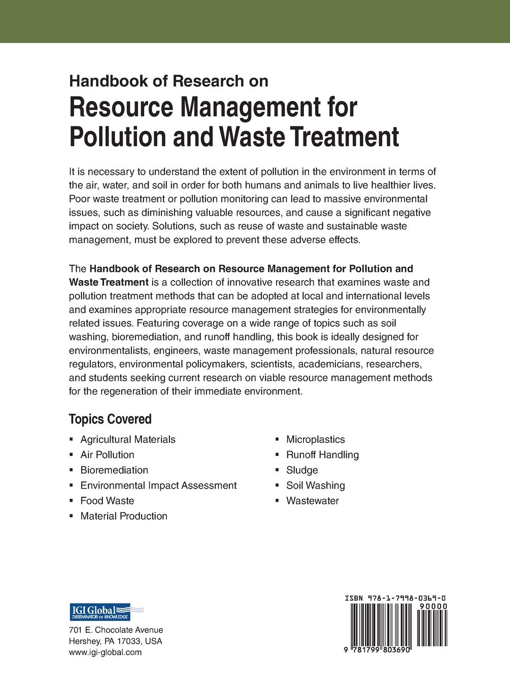 Resource Management for Pollution and Waste Treatment Handbook - Research Guide on Environmental Engineering & Green Technologies | For Academics, Policy Makers & Sustainability Professionals