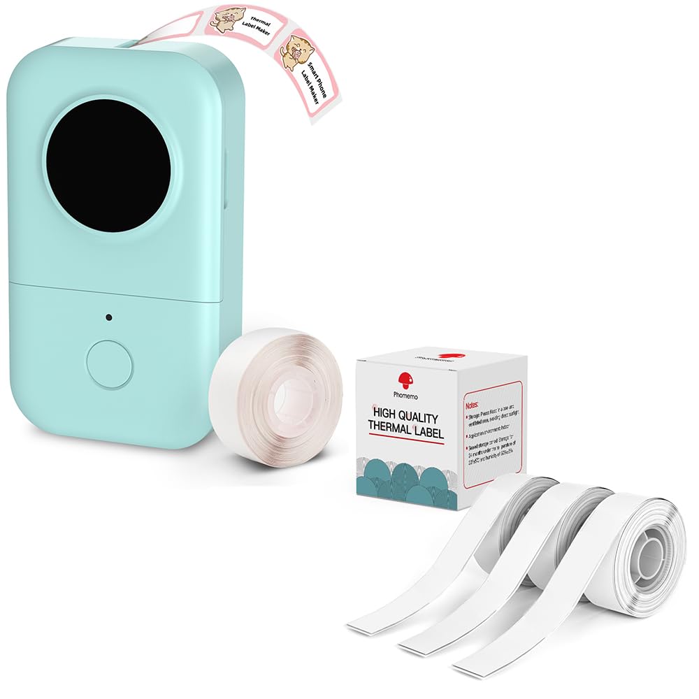 Phomemo D30 Mini Bluetooth Label Maker with 4 Tapes (3x Continuous White + 1x 12mm 0.47in White) - Portable Labeling Machine for Home, Office & Organization