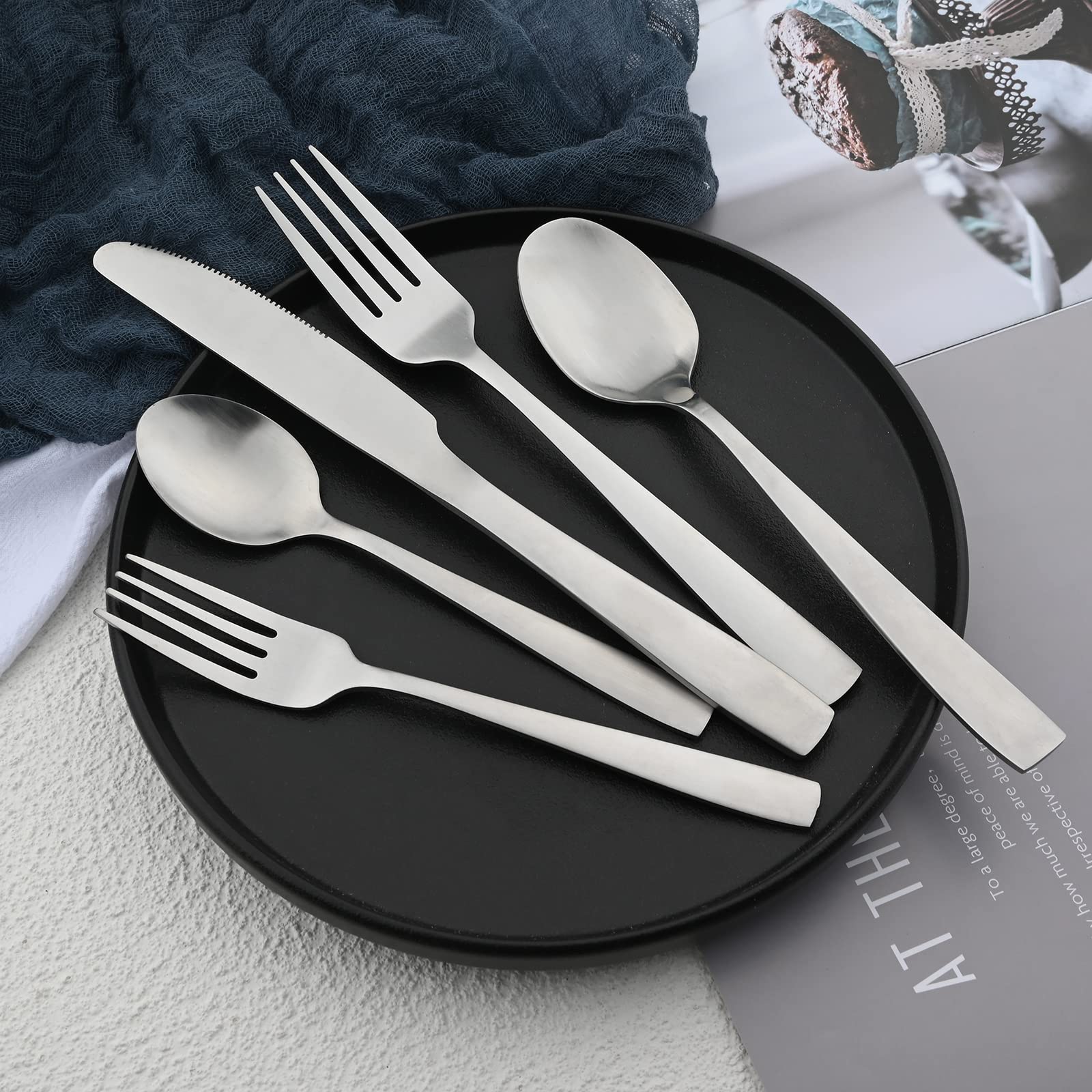 5-Piece Stainless Steel Silverware Set - Matte Silver Flatware for 1 (Knife, Fork, Spoon) | Elegant Dining Utensils for Family Meals, Restaurants & Dinner Parties | Dishwasher Safe Kitchen Cutlery Set