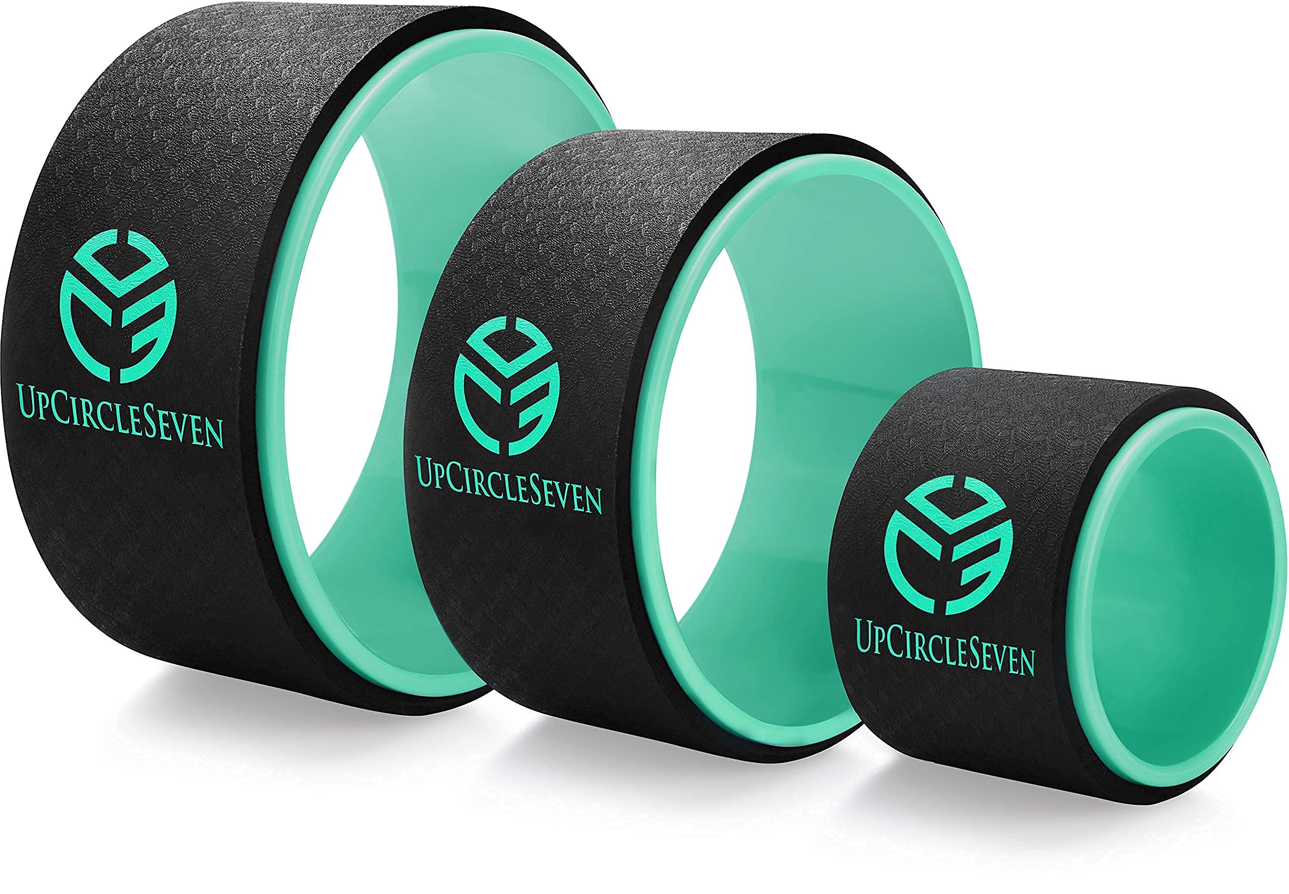 UpCircleSeven Premium Yoga Wheel Set - 3 Pack (12, 10, 6 inch) for Back Pain Relief, Deep Stretching & Flexibility | Most Durable & Comfortable Yoga Prop for Home, Studio & Travel Use